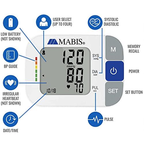 Mabis MABIS Universal Wrist Talking Blood Pressure Monitor, Visual BP Guide, 396 Reading Memory Storage for 4 Users, Protective Storage Case, FSA & HSA Eligible