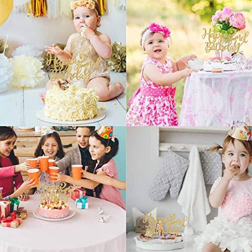 MAGJUCHE Gold Glitter Happy 2nd birthday cake topper, Gold 2 years old birthday party decorations, girl or boy birthday cake toppers