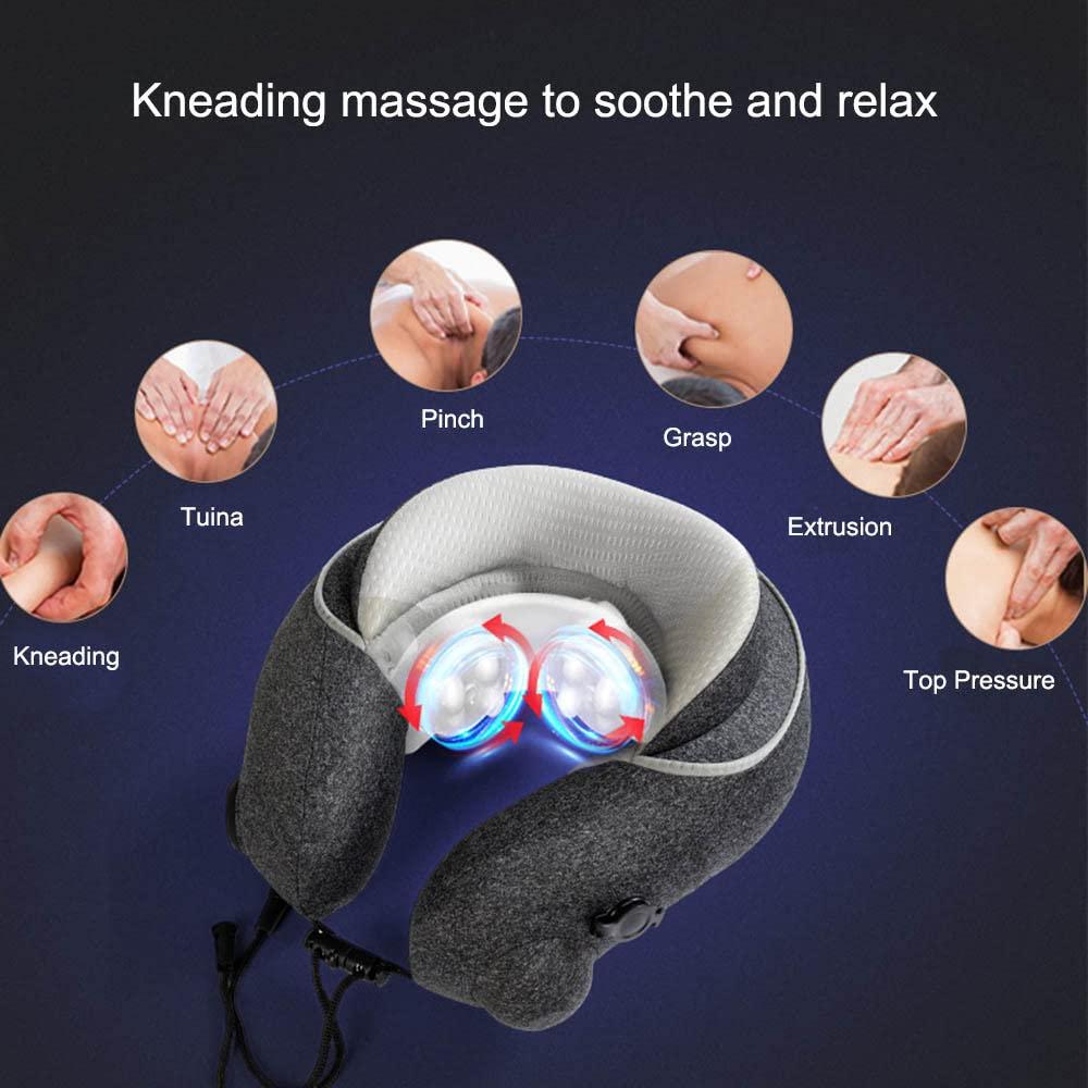 KDFJ KDFJ U-shaped Inflatable Massage Pillow, Multifunctional Neck Protector, Cervical Massager, Head Health Massage Pillow-Yellow