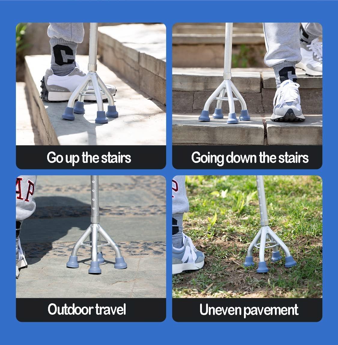 NineLife Basics Silver Quad Cane, Walking Cane for Men and Women, Adjustable Walking Sticks with Wrist Strap, 4-Pronged Base for Extra Stability, 1 Unit