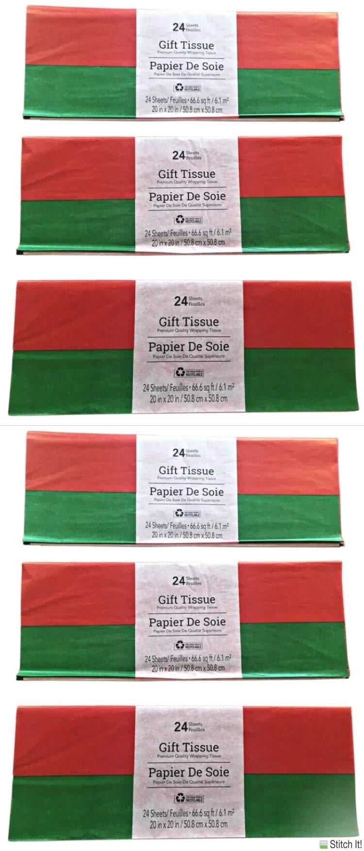 Christmas House Greenbrier Solid Red Green Tissue Paper Gift Bags Baskets Wrapping Supplies Holiday Christmas 6 Packs of 24 Sheets 144 Total