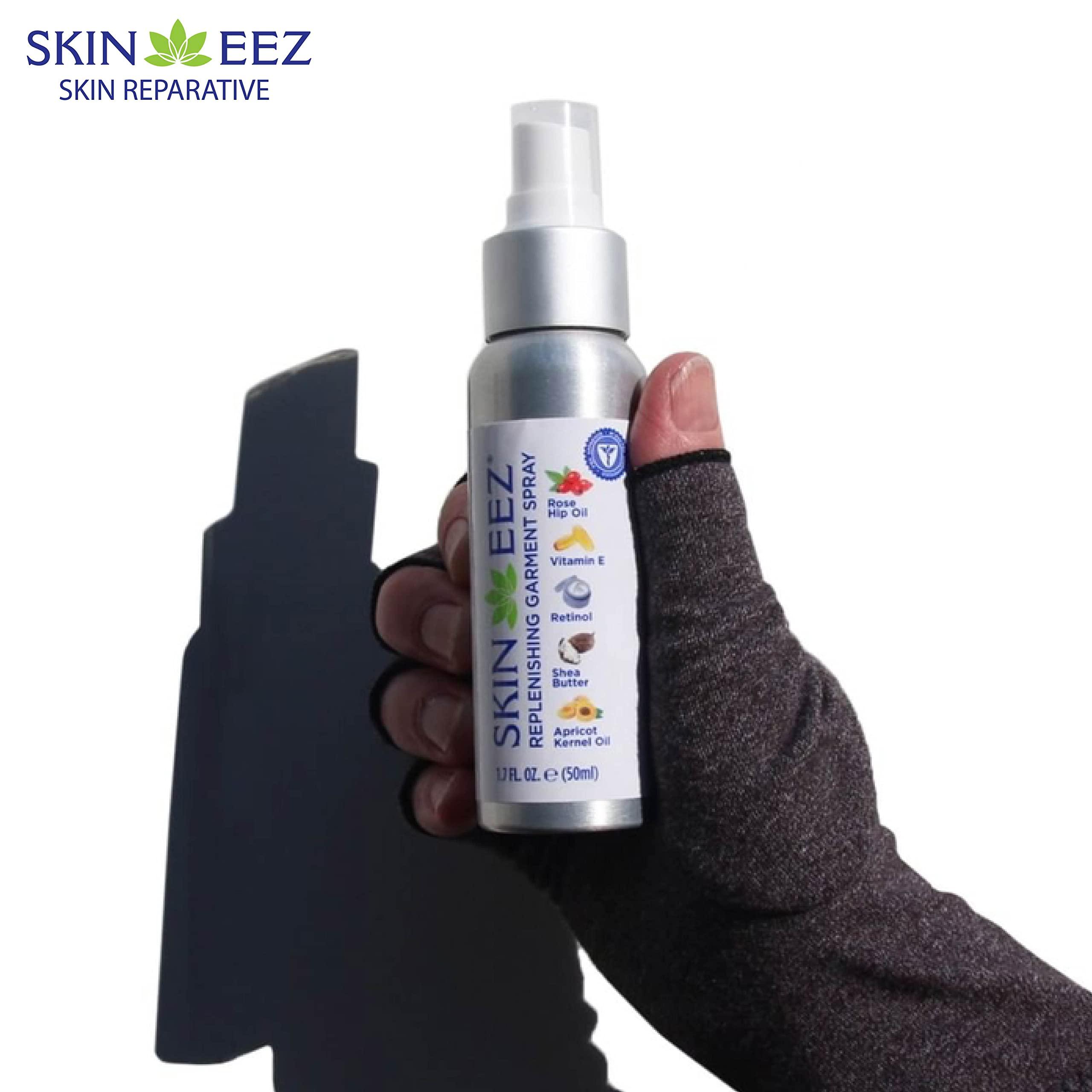 Skineez Skincarewear Skineez Medical Grade Compression Socks 10-20mmHg and Replenishing Spray, Firm, Moisuturize & Revitalize Skin, Relieve Foot, Arch, Heel, Calf, and Ankle Pain, Tan, L/XL, 1 Pair, 1 Spray