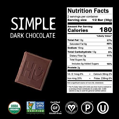 Hu Hu Chocolate Bars | 8 Pack Simple Chocolate | Natural Organic Vegan, Gluten Free, Paleo, Non GMO, Fair Trade Dark Chocolate | 2.1oz Each