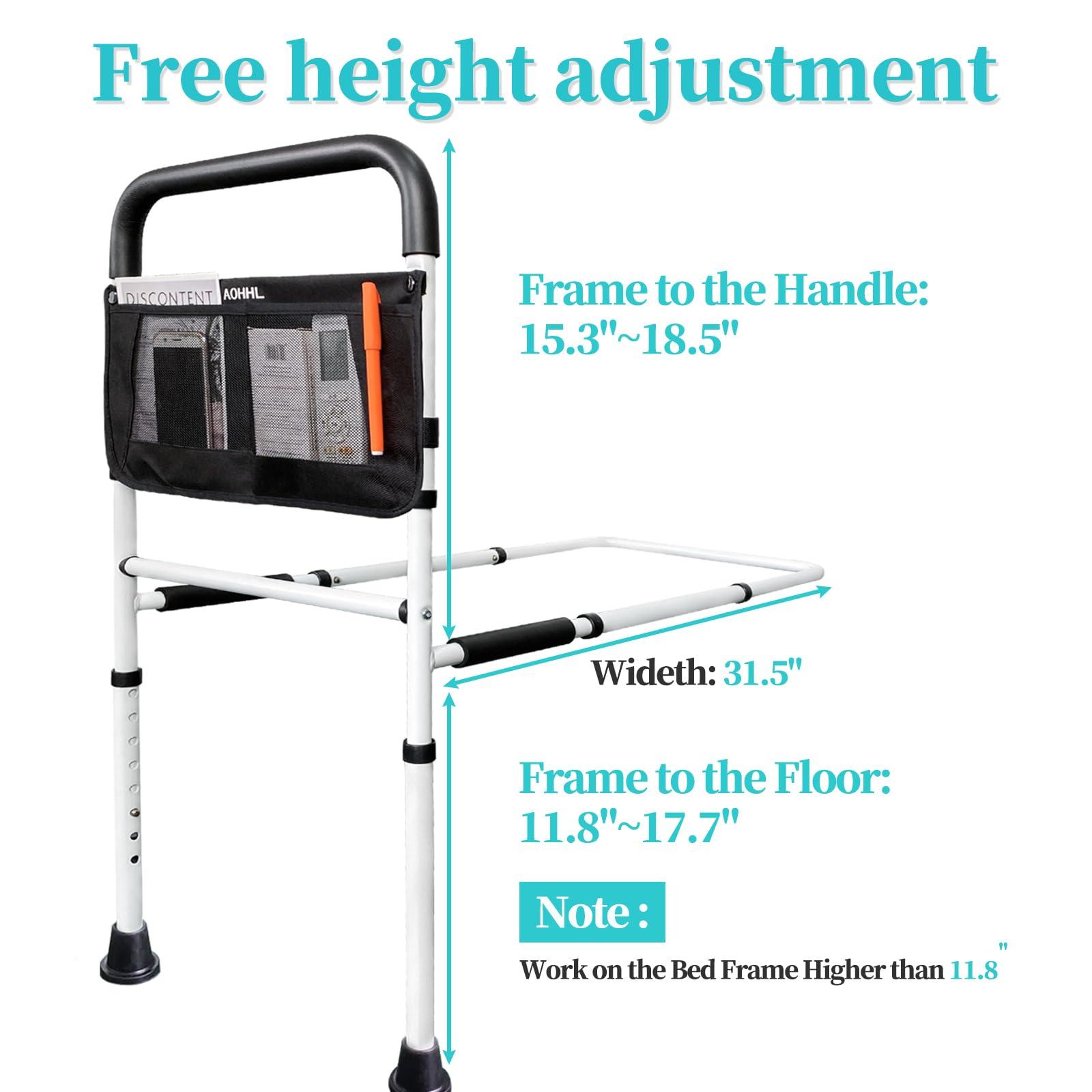AOHHL Bed Rails for Elderly Adults Safety with Adjustable Heights Storage Pocket Assist Support Side Railings for Seniors Citizens Slides Under Mattressbed Cane Medical Bed Guard Bed Handles Bars (White)