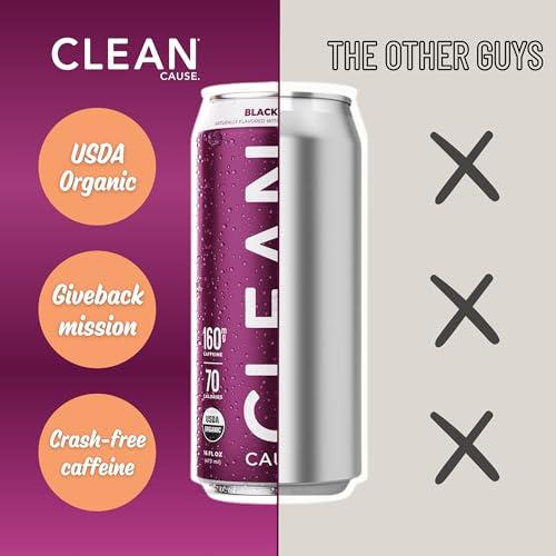 CLEAN CAUSE. CLEAN Cause Low Calorie Blackberry USDA Organic Sparkling Yerba Mate Tea (16oz cans, 12-Pack Case) Low Sugar, 160mg Caffeine, Healthy Alternative to Soda & Energy Drinks.