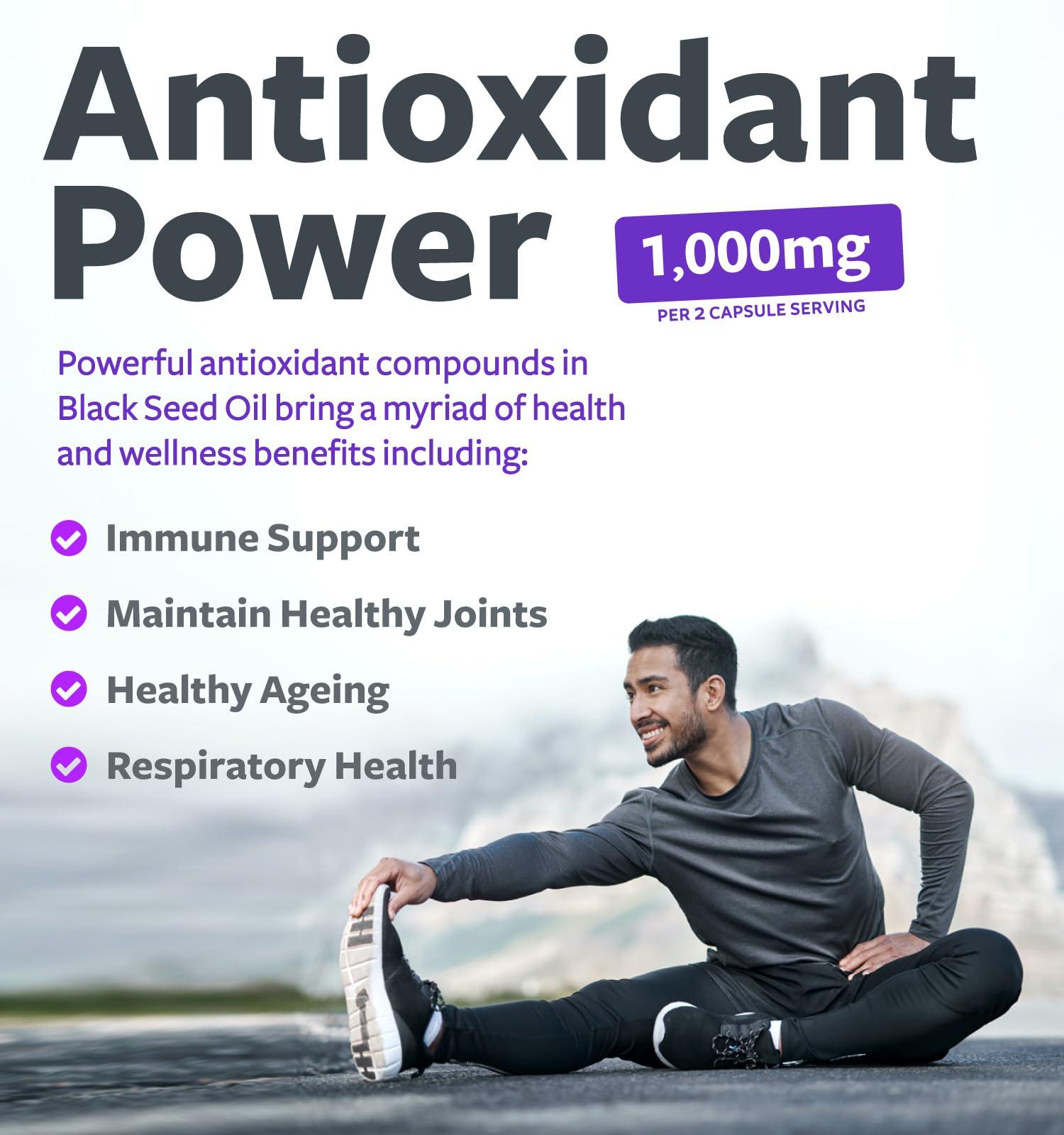 Healths Harmony Black Seed Oil - 180 Softgel Capsules (Non-GMO & Vegan) Premium Cold-Pressed Nigella Sativa Producing Pure Black Cumin Seed Oil with Vitamin E - 500mg Each, 1000mg Per 2 Capsule Serving