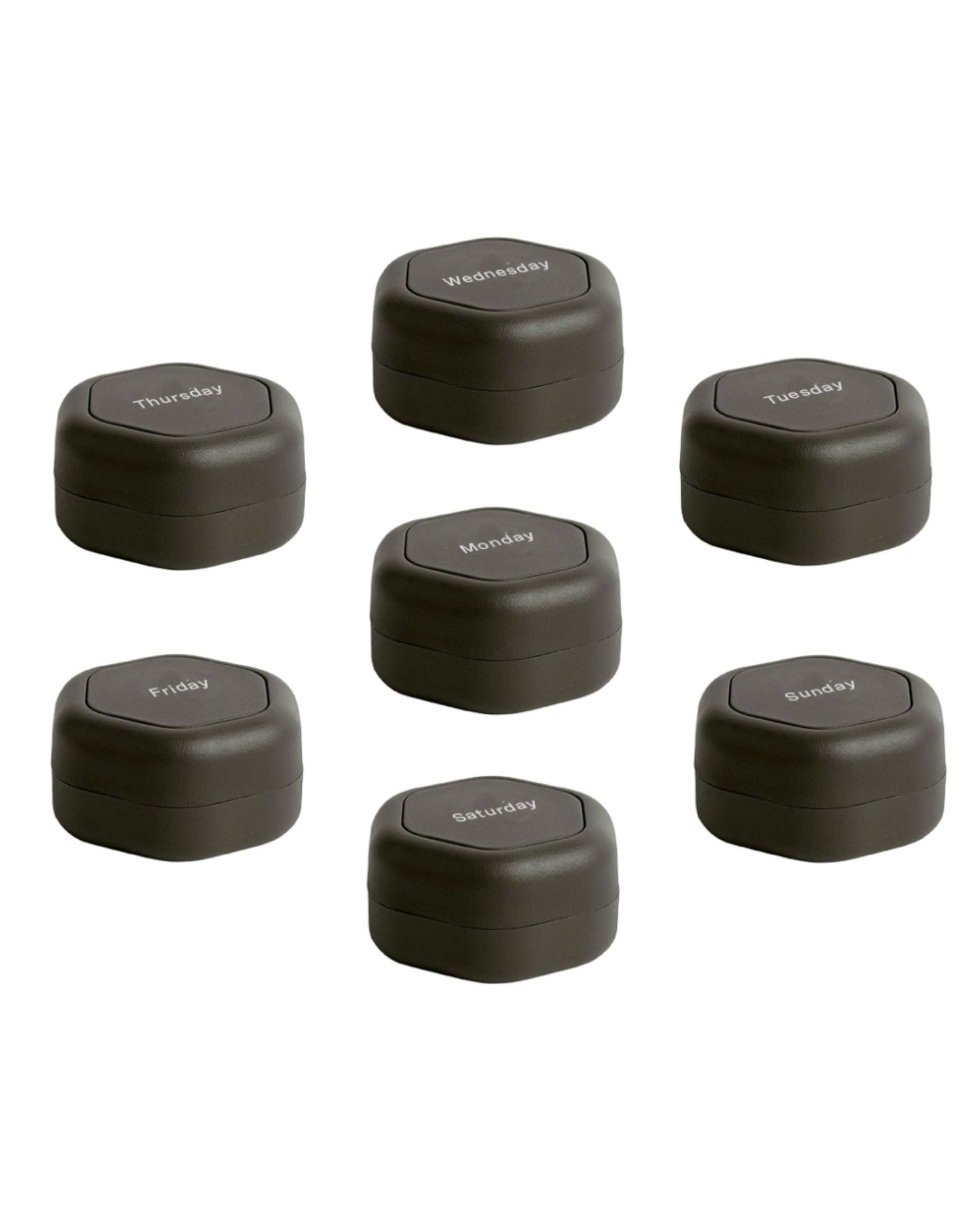 Cadence Cadence Travel Containers - Pill Case Set - Magnetic Travel Capsules - A Daily Pill Box for Supplements & Vitamins - Contains 7 Flex Mediums (0.56oz) with Labels for Everyday of The Week - Charcoal