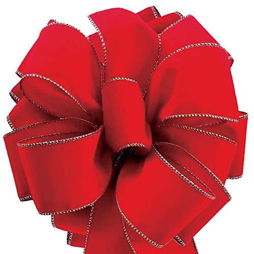 OLYPHAN Red Velvet Ribbon Velvet Christmas Ribbon Red Wired 50 Yards/2.5 (2 1/2) Inch Wide w. Gold Trim Wire-Edge: Valentine, Xmas Gift Wrap, Christmas Tree Bows / Outdoor/ Wire Ribbons for Crafts/Gifts