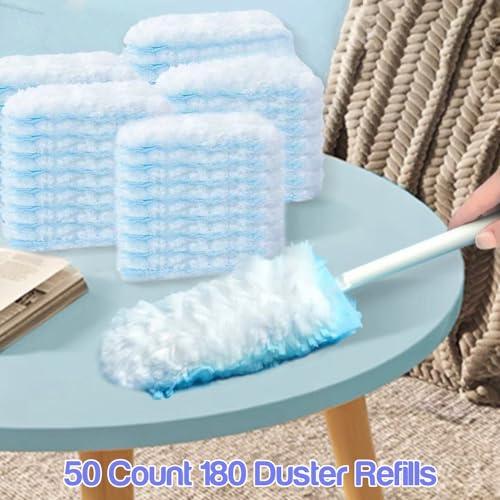 Setoolly 50 Packs Duster Refill for Swiffer Duster, Multi Surface Feather Dusters Kit with 2 Handle, Heavy Duty Duster Refills, Multi Surface 360 Duster Refills