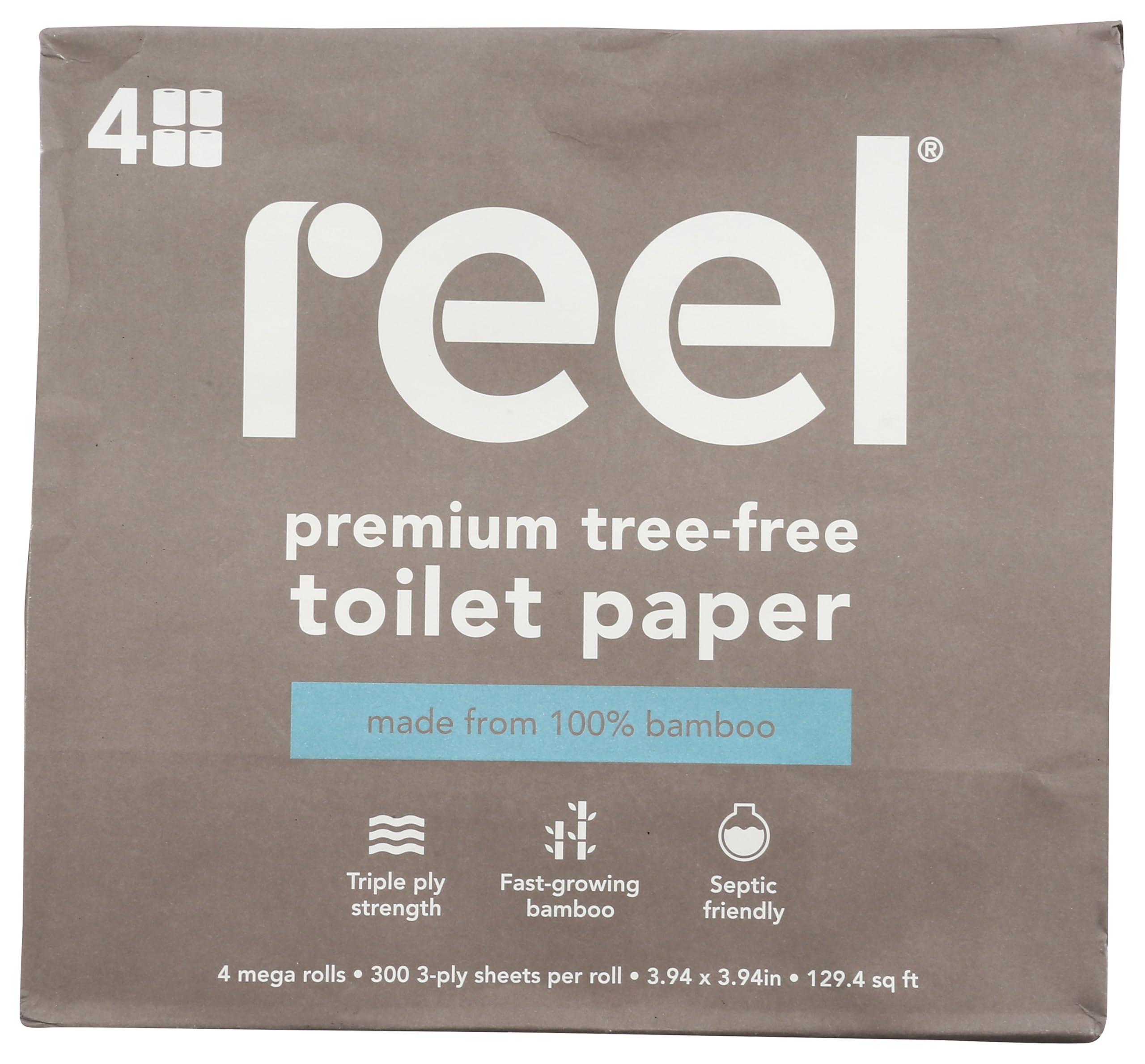Reel Paper Reel Paper Premium Tree-Free Toilet Paper, 100% Bamboo, 3 Ply, 4 Count (Pack of 6)