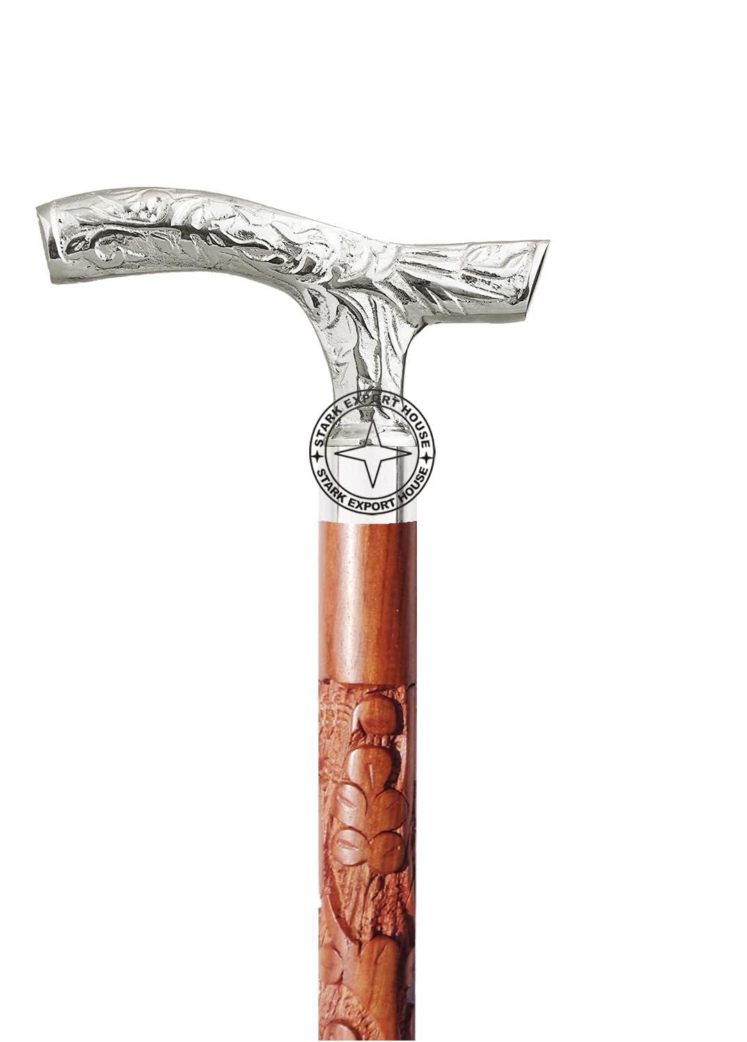 Stark Export House Walking Cane Rosewood Designer Wooden Walking Stick with Nickel Brass Handle Gift for Men and Women 37 inch Brown HQMR