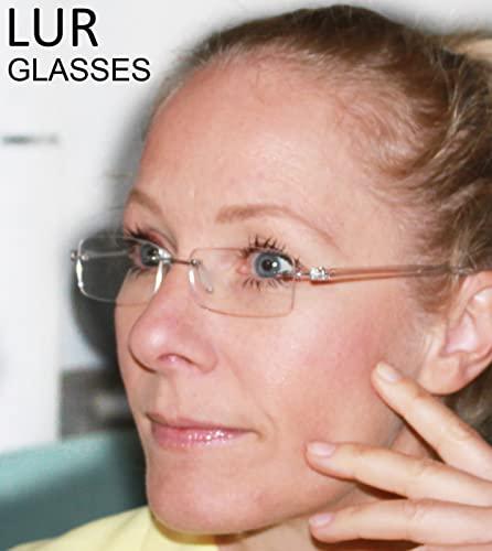 LUR READING GLASSES 7 pack Small Lens Rimless Readers (Silver)