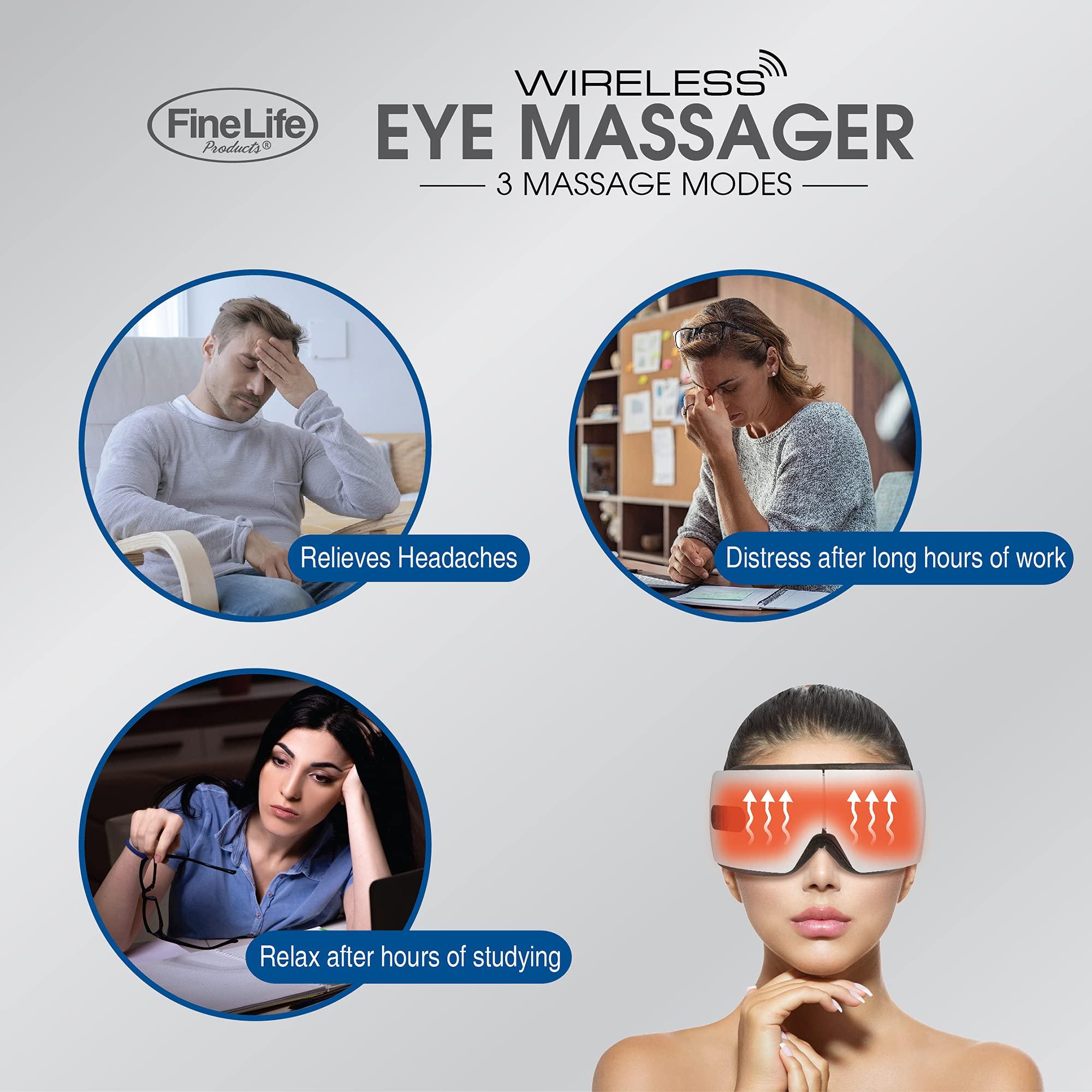 FineLife Eye Massager with Heat Vibration Therapy - Eye Massager with Smart Bluetooth Connection- Ocular and Migraine Relief - Relief Stress and Improve Relaxation - Relief Headache with Eye Tension Massage