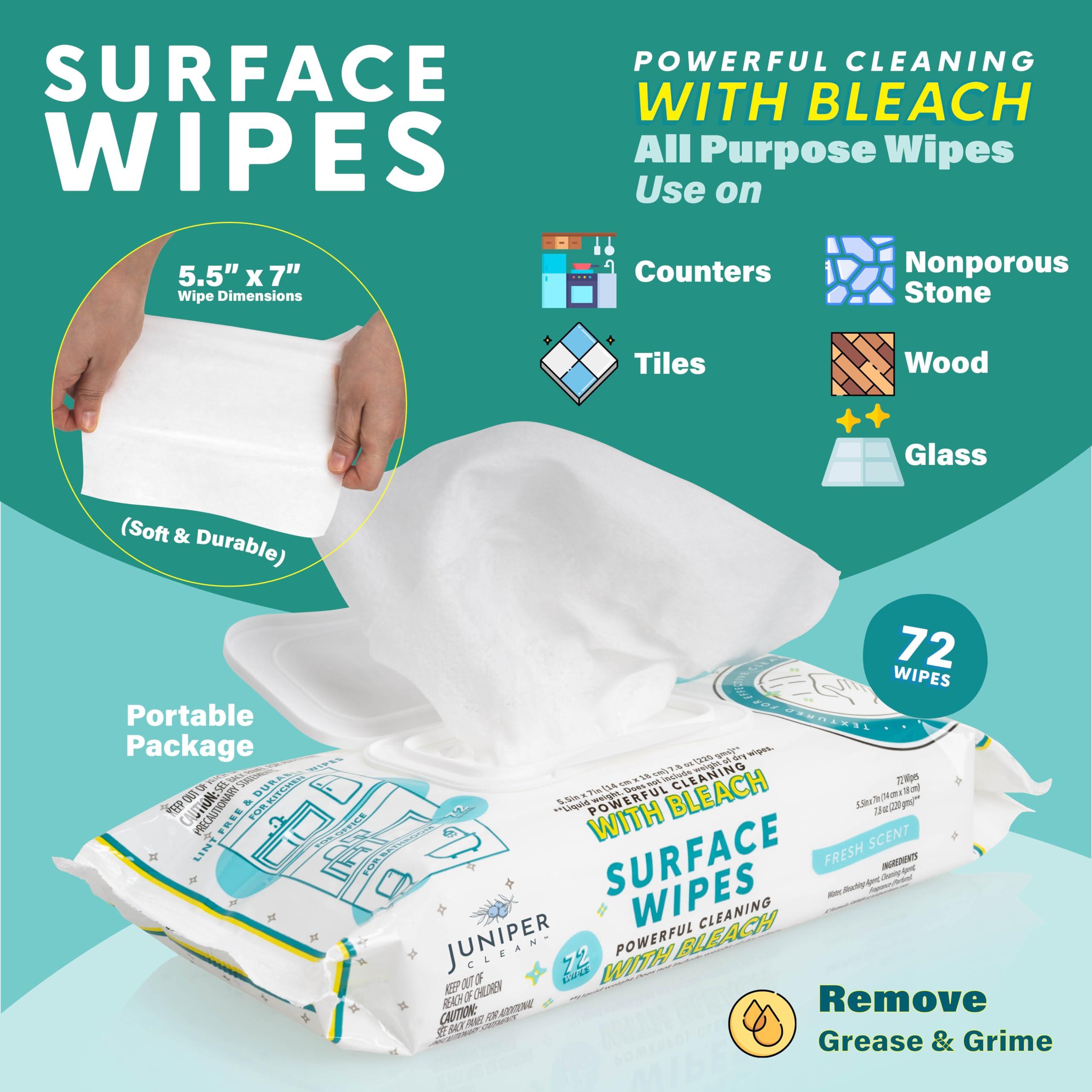 Juniper CLEAN Juniper CLEAN 3 Pack Surface Cleaning Wipes with Bleach, All-Purpose Cleaner for Bathroom, Kitchen, Office, 216 Count Soft Flow, Fresh Scent, Lint Free & Durable