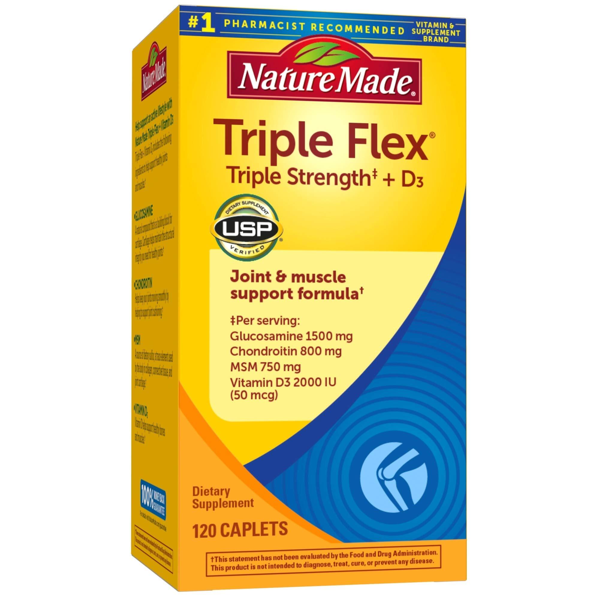 Nature Made Nature Made TripleFlex Triple Strength Caplets with Vitamin D3, 120 Count for Joint Support