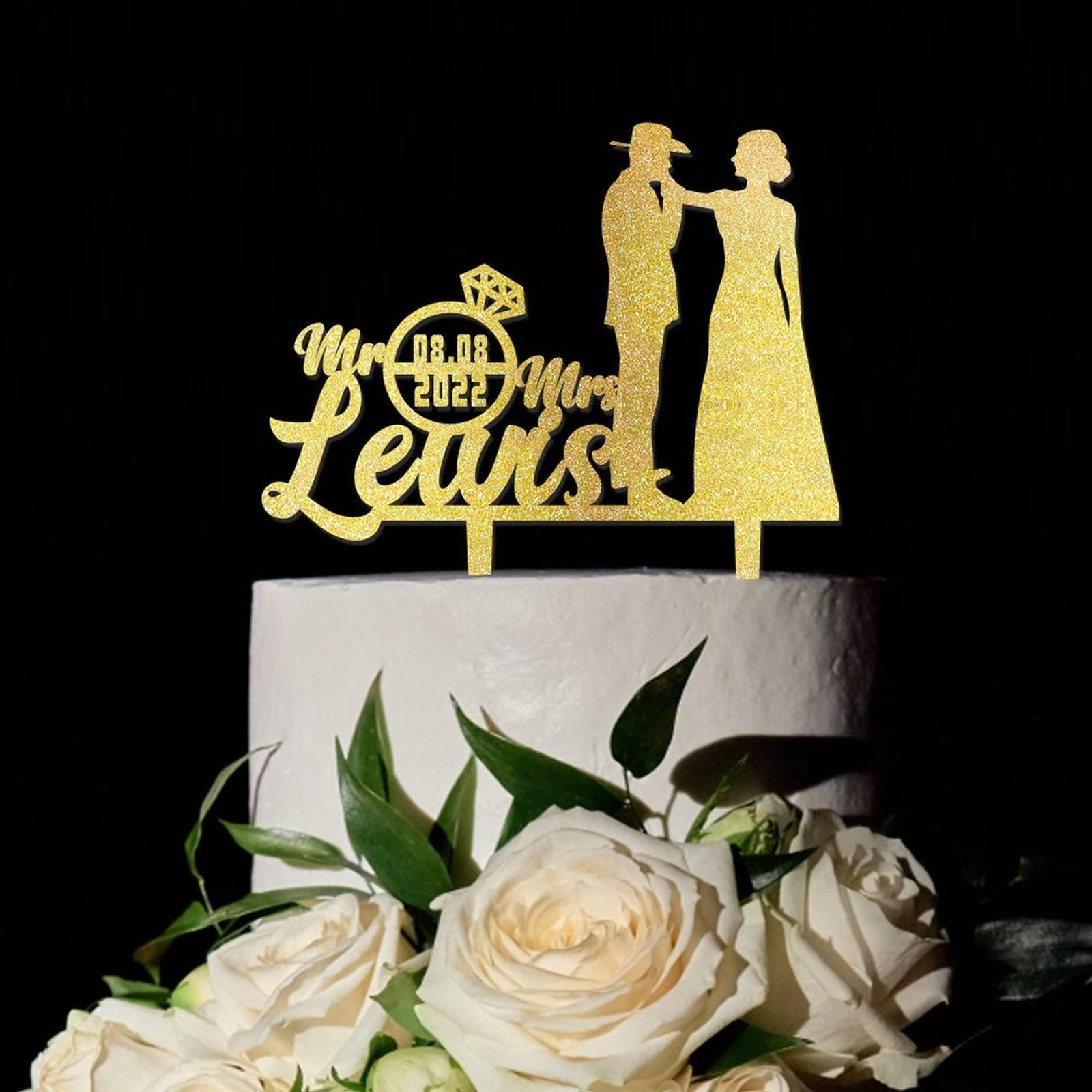 Mousus Glitter Mr Mrs Wedding Cake Toppers Personalized Last Name Wedding Cake Topper Custom Family Name Est Date Cake Topper Anniversary Baptism Cake Topper Engagement Cake Topper Wedding Party Decoration