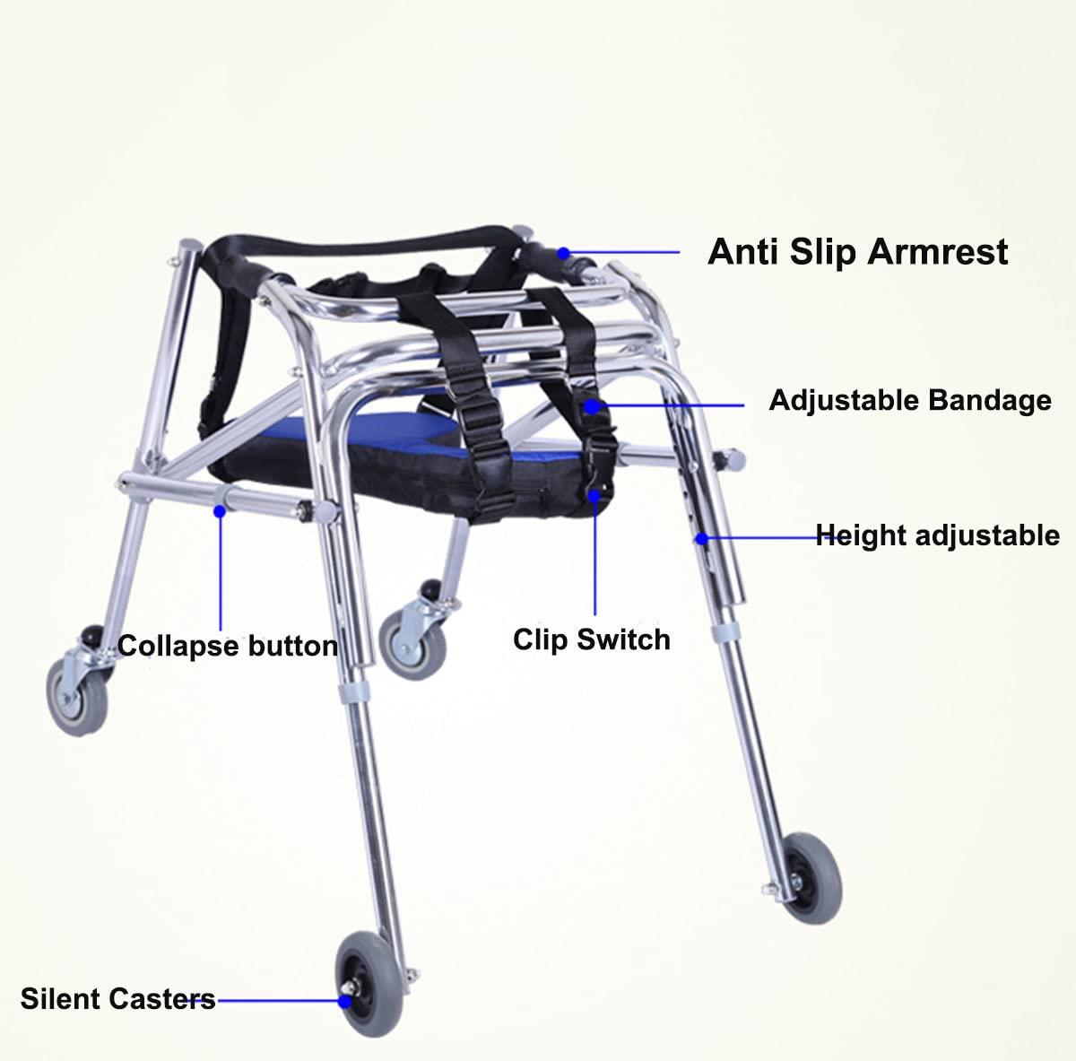 NYDCTHOM Folding Walker for Kids with Wheels,Aluminum Alloy Height Adjustable Walker, Lightweight Posterior Rollator Walker,Anti-Backward Size Kids Walker for Disabled Injured Rehabilitation Training