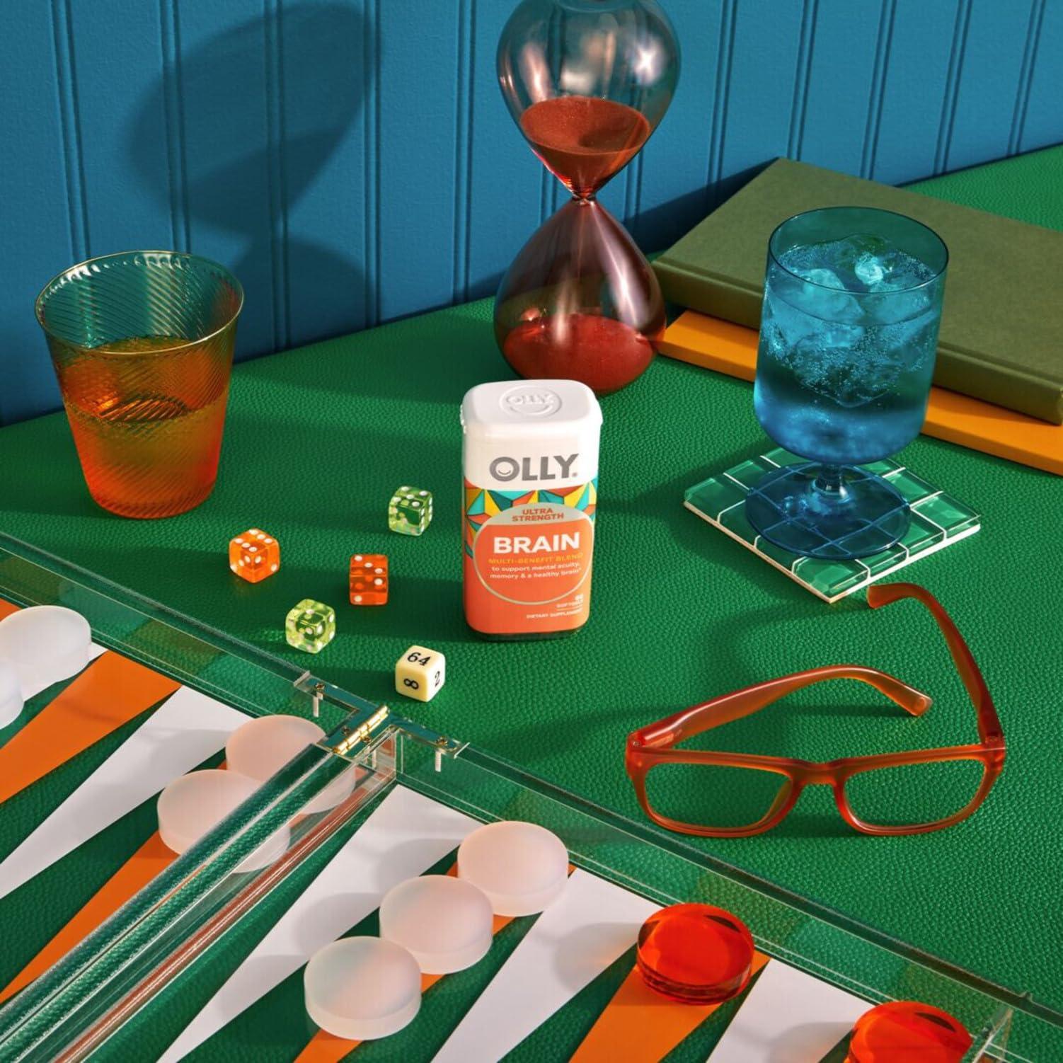 OLLY OLLY Ultra Strength Brain Softgels, Nootropic, Supports Healthy Brain Function, Memory, Focus and Concentration, Omega-3s, Vitamins B6 and B12, 30 Day Supply - 60 Count