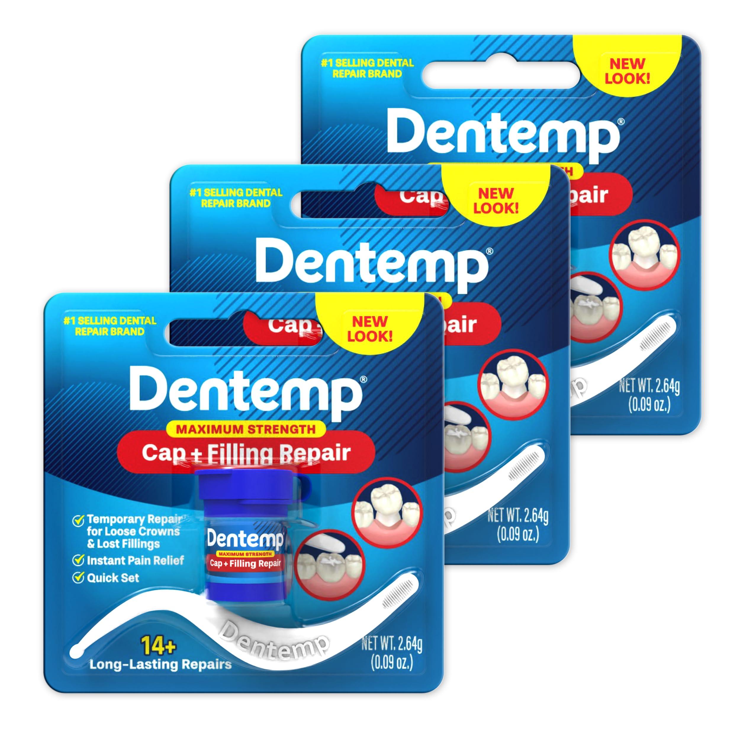 Dentemp Dentemp Maximum Strength Loose Cap and Lost Filling Repair - Dental Repair Kit for Instant Pain Relief (Pack of 3)