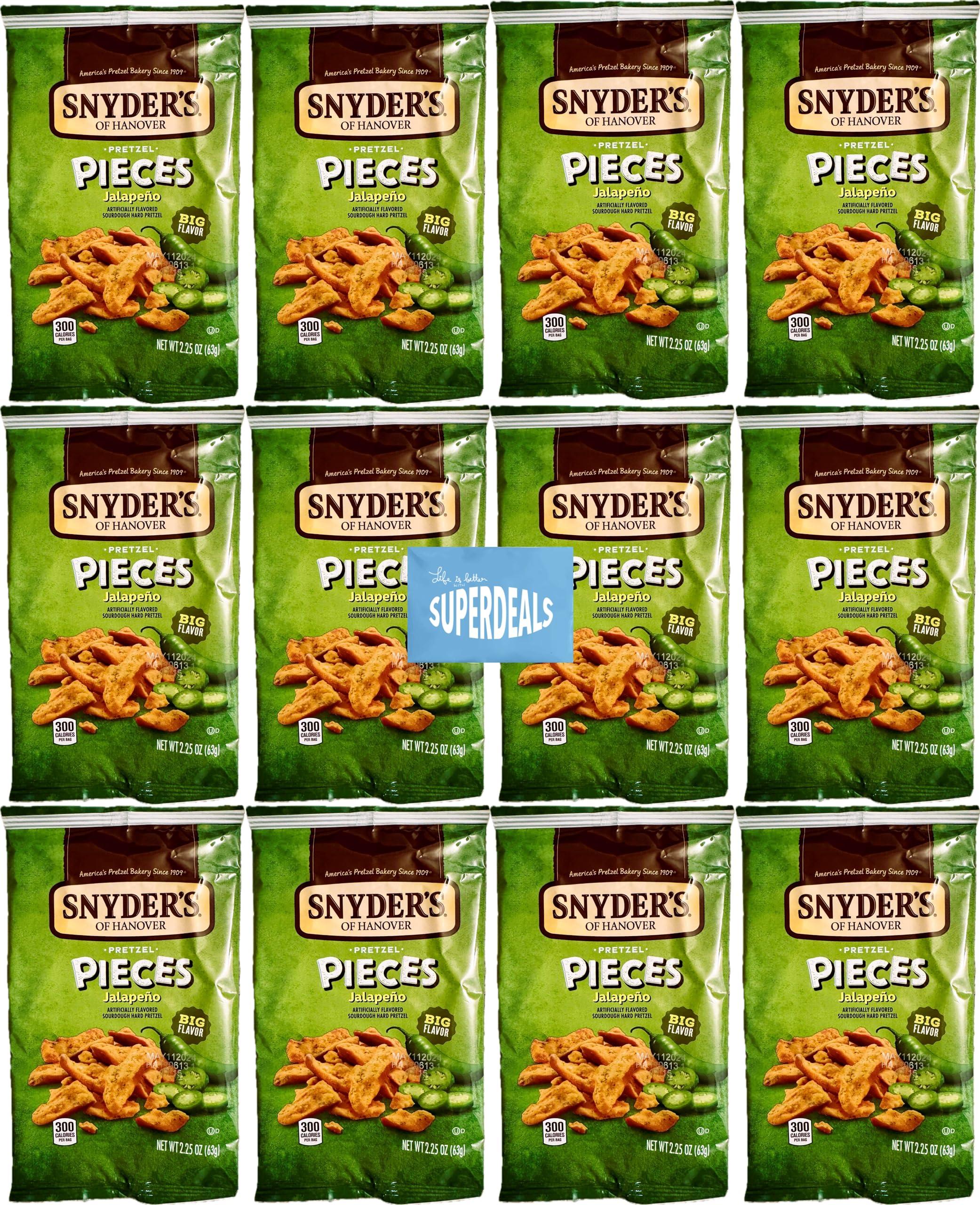 SUPERDEALS Snyder\'s of Hanover Pretzel Pieces, Jalapeno, 2.25 oz Pack of 12 bundled by SUPERDEALS with mystery gift in every order