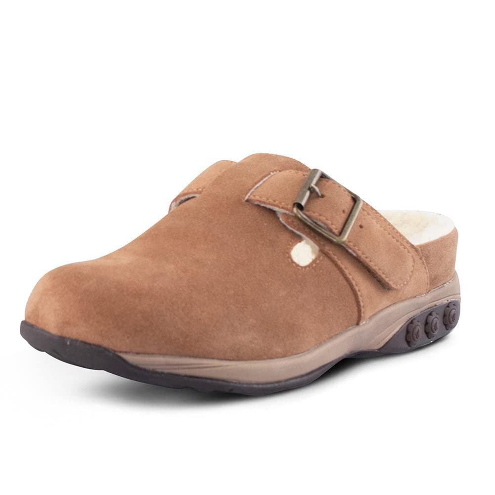 Therafit Mindy Women s Arch Support Clog for Plantar Fasciitis Foot Pain Cognac Fleece 40 9.5 10