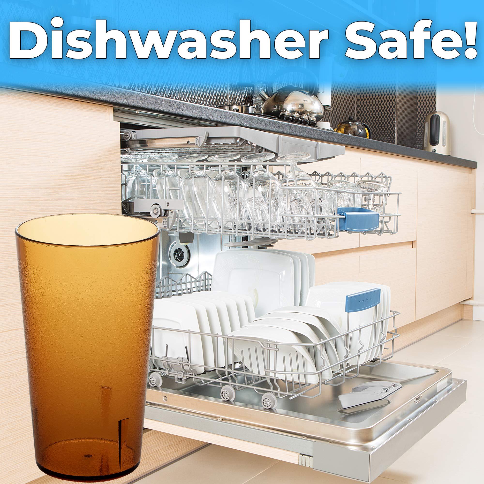 Avant Grub Restaurant Grade, BPA-Free 12oz Amber Plastic Cups 24pk. Super Durable, Break Resistant Drinking Glasses for Cafe, Party, Catering. Reusable, Stackable Tumblers with Textured Grip Design