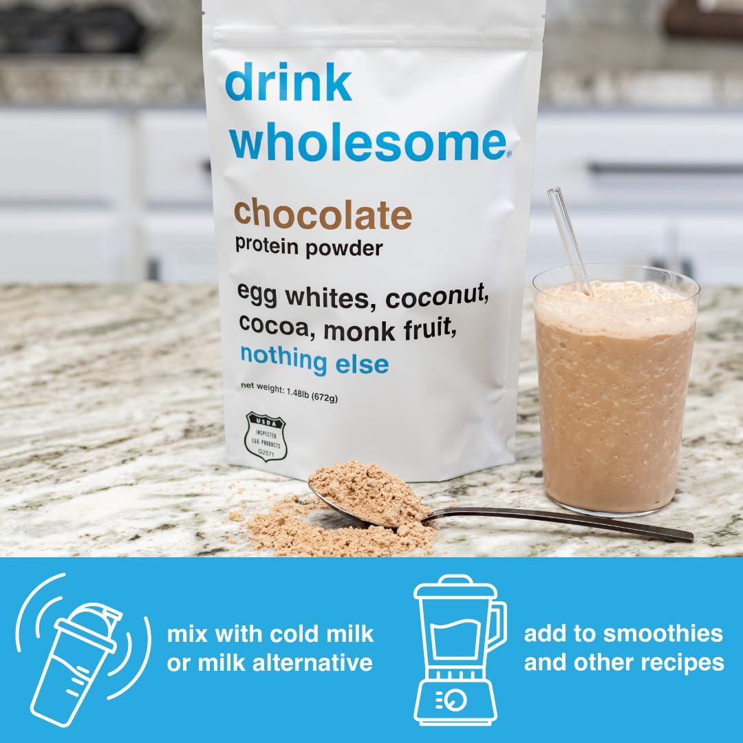 drink wholesome drink wholesome Chocolate Egg White Protein Powder | for Sensitive Stomachs | Gut Friendly | Dairy & Lactose Free | No Artificial Sweeteners | Carnivore & Paleo | Safe for Kids & Seniors