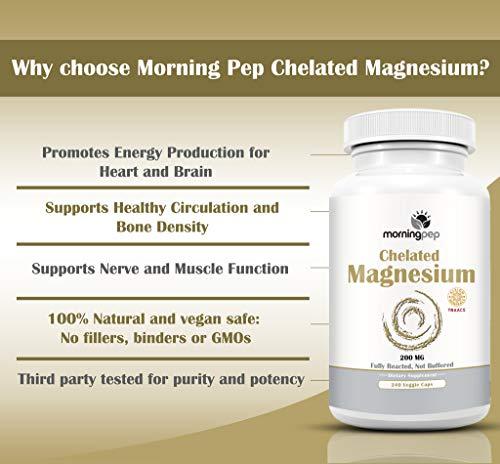 Morning Pep Magnesium Bisglycinate Chelate 240 Vegi Caps 200mg Elemental per Serving