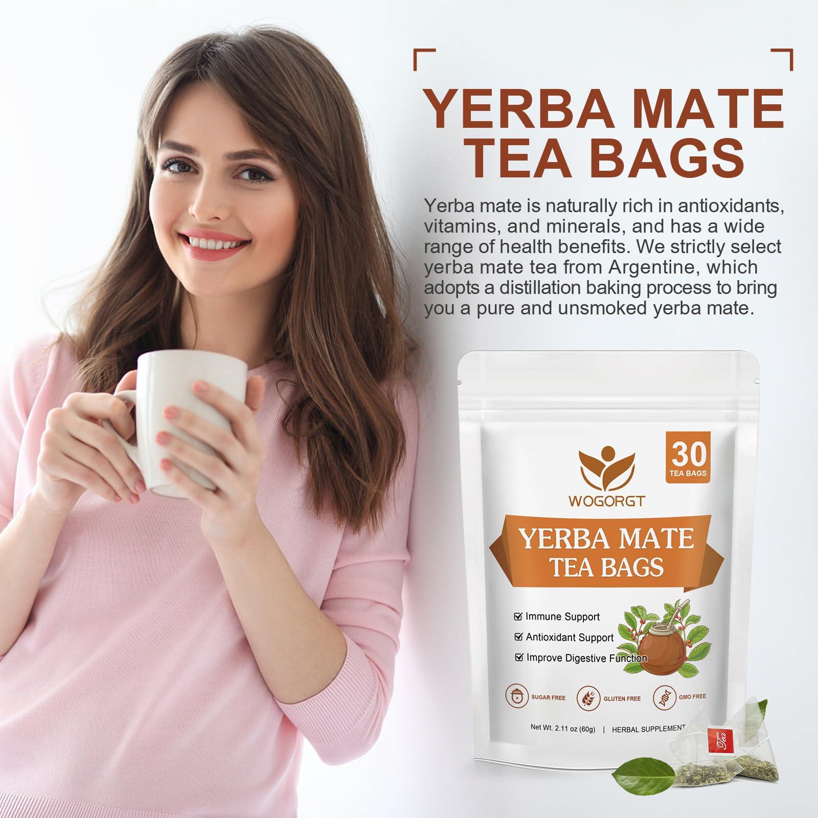 WOGORGT Yerba Mate Tea - Yerba Mate Herbal Supplement, Yerba Mate Leaf Tea Bags for Antioxidant, Detox, Digestion and Immune Support, Boost Energy - 30 Tea Bags