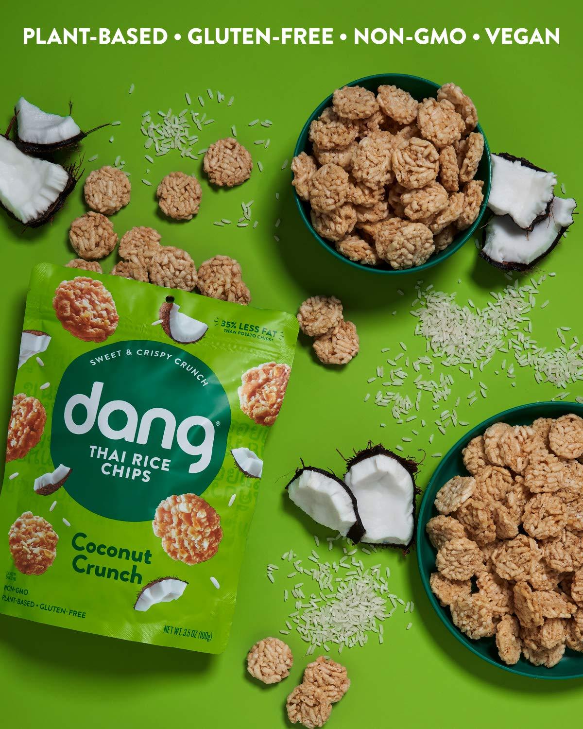 DANG Dang Thai Rice Chips | Coconut Crunch | 4 Pack | Vegan, Gluten Free, Non Gmo Rice Crisps, Healthy Snacks Made with Whole Foods | 3.5 Oz Resealable Bags