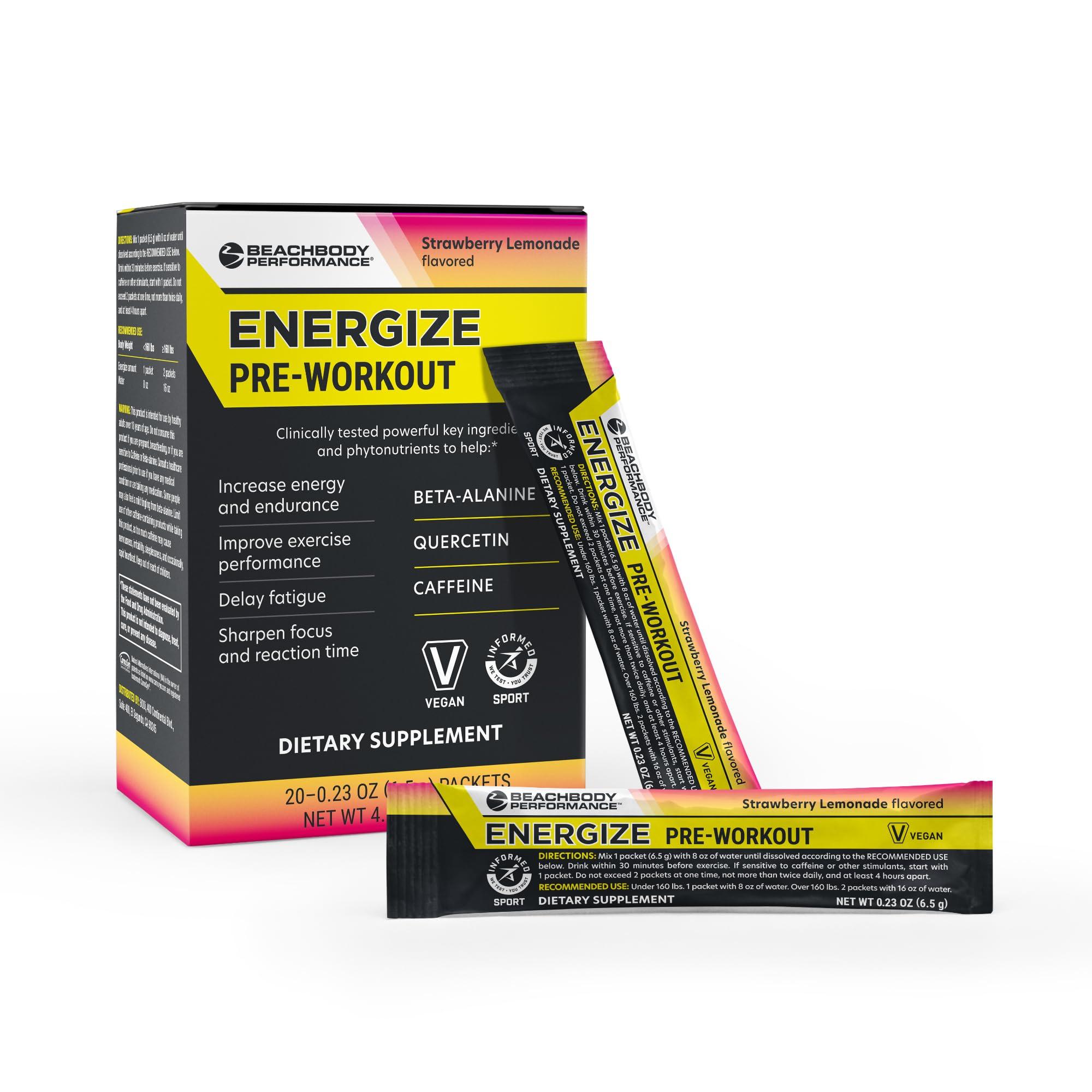 BODi BODi Energize Pre Workout Powder - Beta-Alanine, Quercetin & Low-Dose Caffeine Formula for Enhanced Energy & Focus, Increase Energy & Endurance Supplement, Strawberry Lemonade Flavored, 20 Sticks