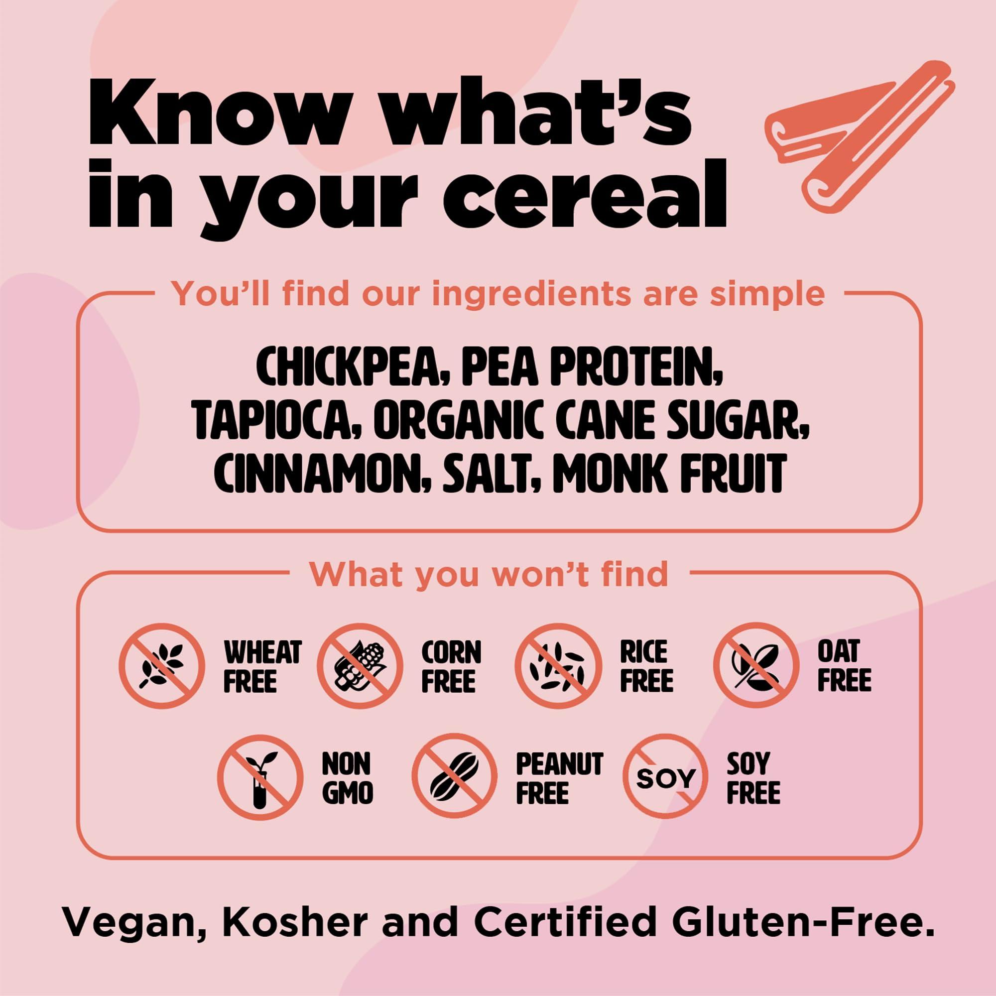 Three Wishes Plant-Based and Vegan Breakfast Cereal by Three Wishes - Cinnamon, 1 Pack - More Protein and Less Sugar Snack - Gluten-Free, Grain-Free - Non-GMO