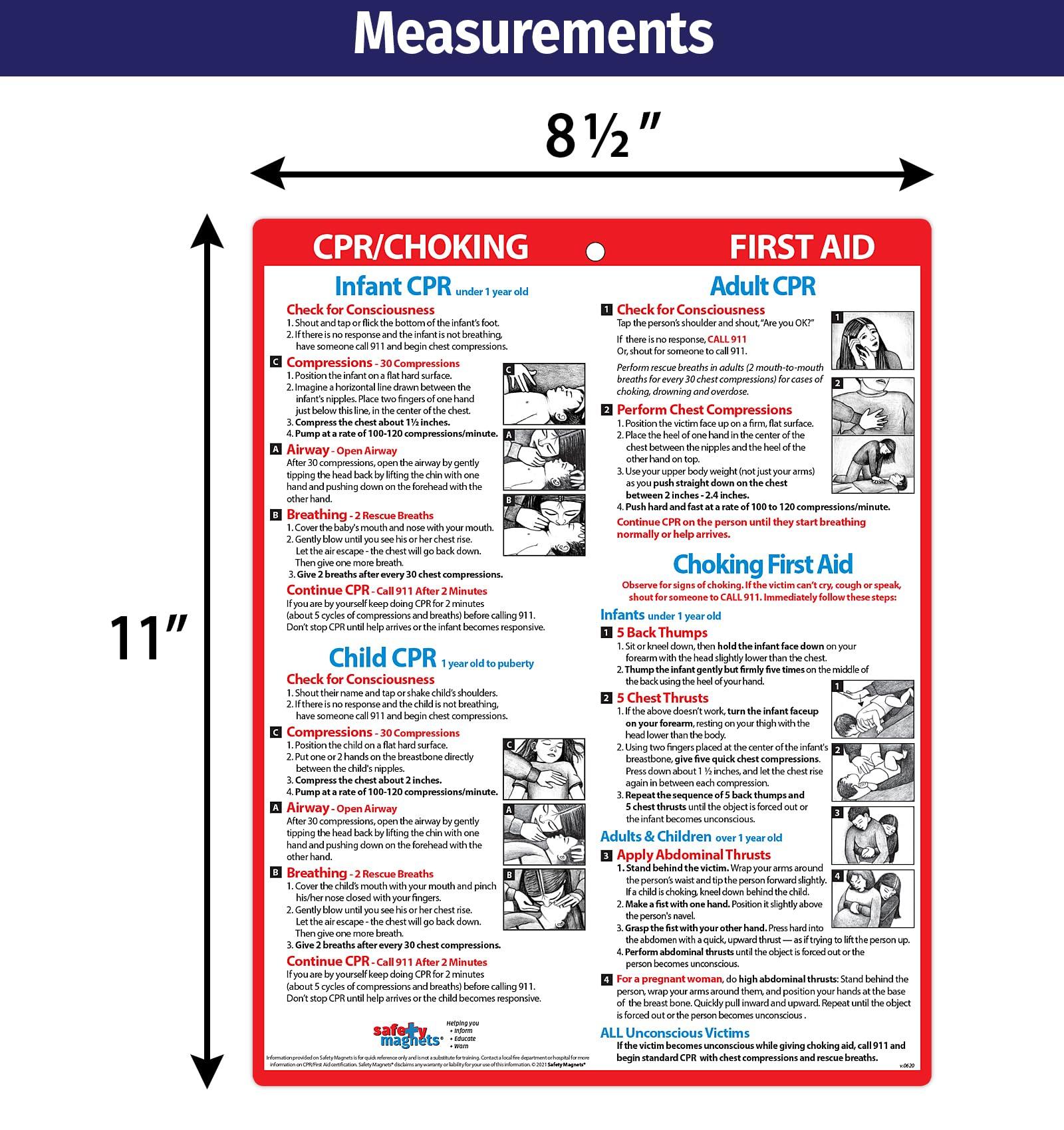 Safety Magnets CPR & Choking First Aid Magnet  Emergency Instructions for Babies, Children, & Adults  Laminated Heimlich Maneuver Chart with Magnetic Back  8.5 x 11 Inches