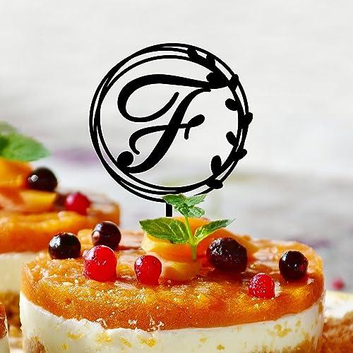 lutieger Initial Letter F Cake Topper Flowers Eucalyptus Leaves Birthday Cake Topper Calligraphy Initials Wreath Acrylic Black Nuptial Party Baking Cake Decorations Elegant Gifts for Girls Men