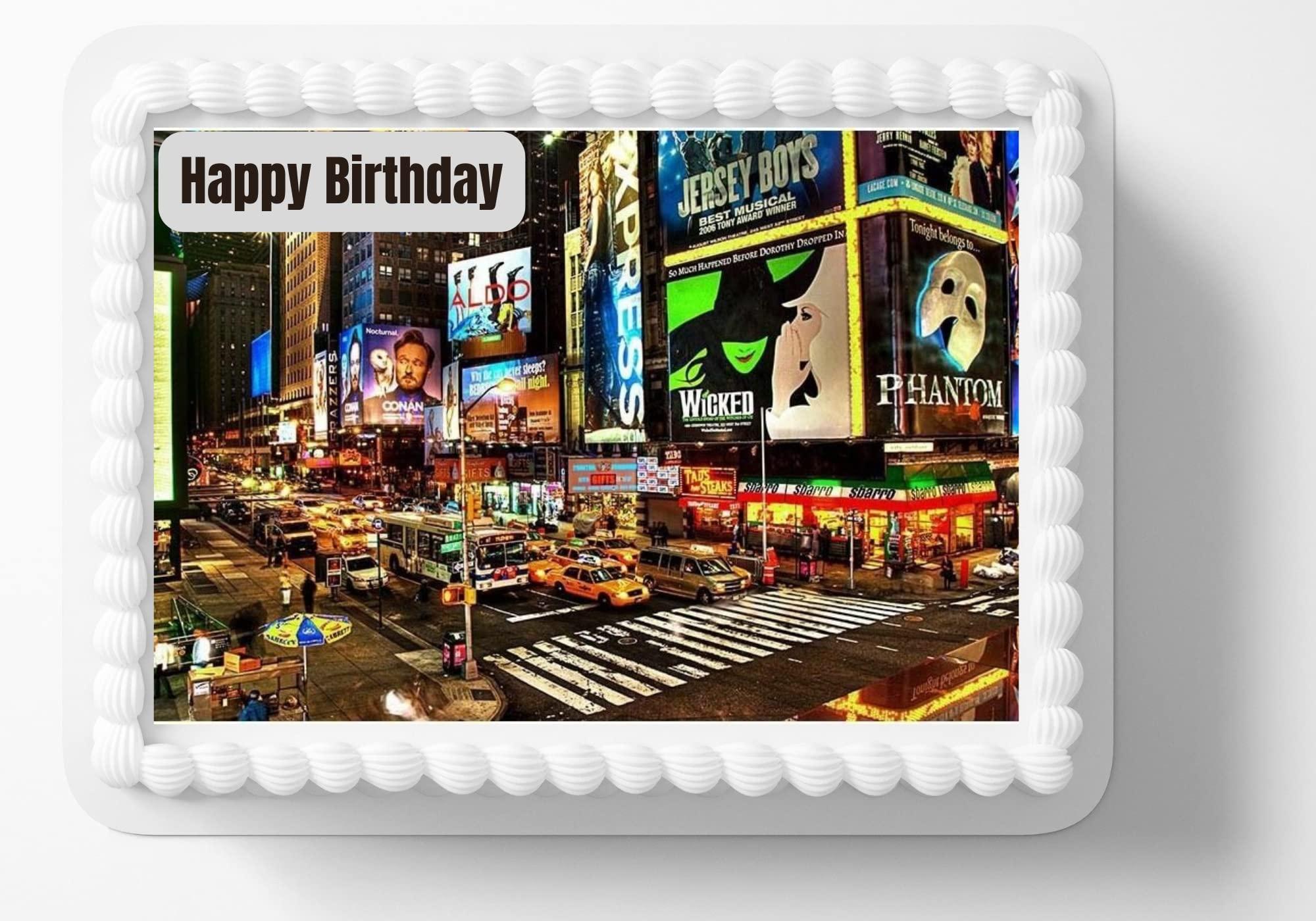 kopy Times Square Birthday Edible Image Edible Cake Topper Frosting Sheet Icing Paper Cake Decoration Edible Cake Sticker Decal