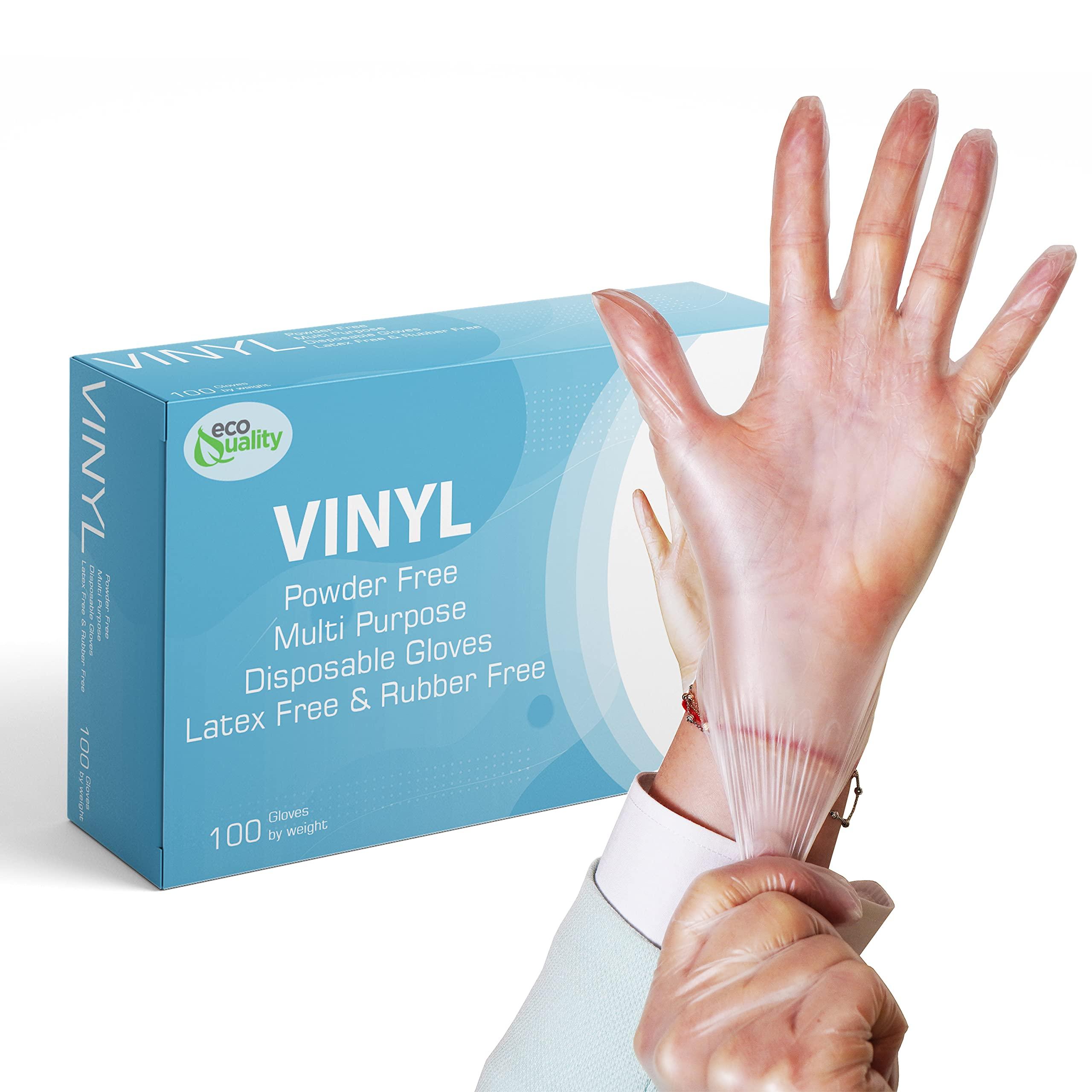 EcoQuality EcoQuality Disposable Vinyl Exam Gloves, Disposable Latex Free Medical Gloves, Non-Sterile, Food Safe, Powder Free, Cleaning, Cooking (200, Medium)