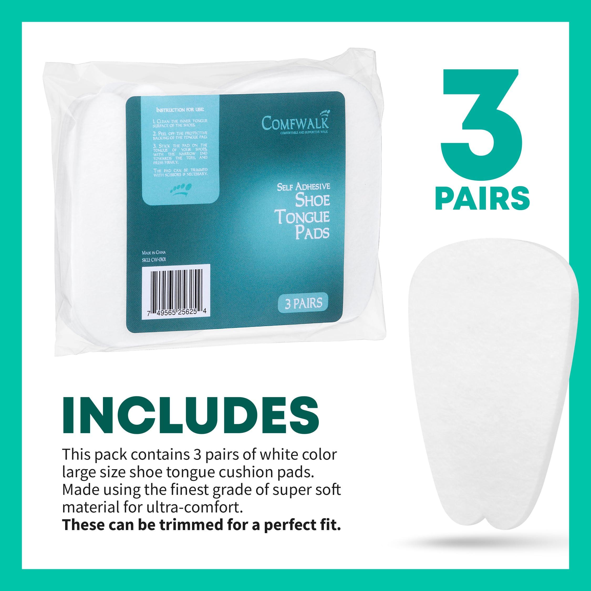 Comfwalk COMFWALK Felt Tongue Pads for Shoes - Soft Self-Adhesive Shoe Inserts (3 Pairs, White)