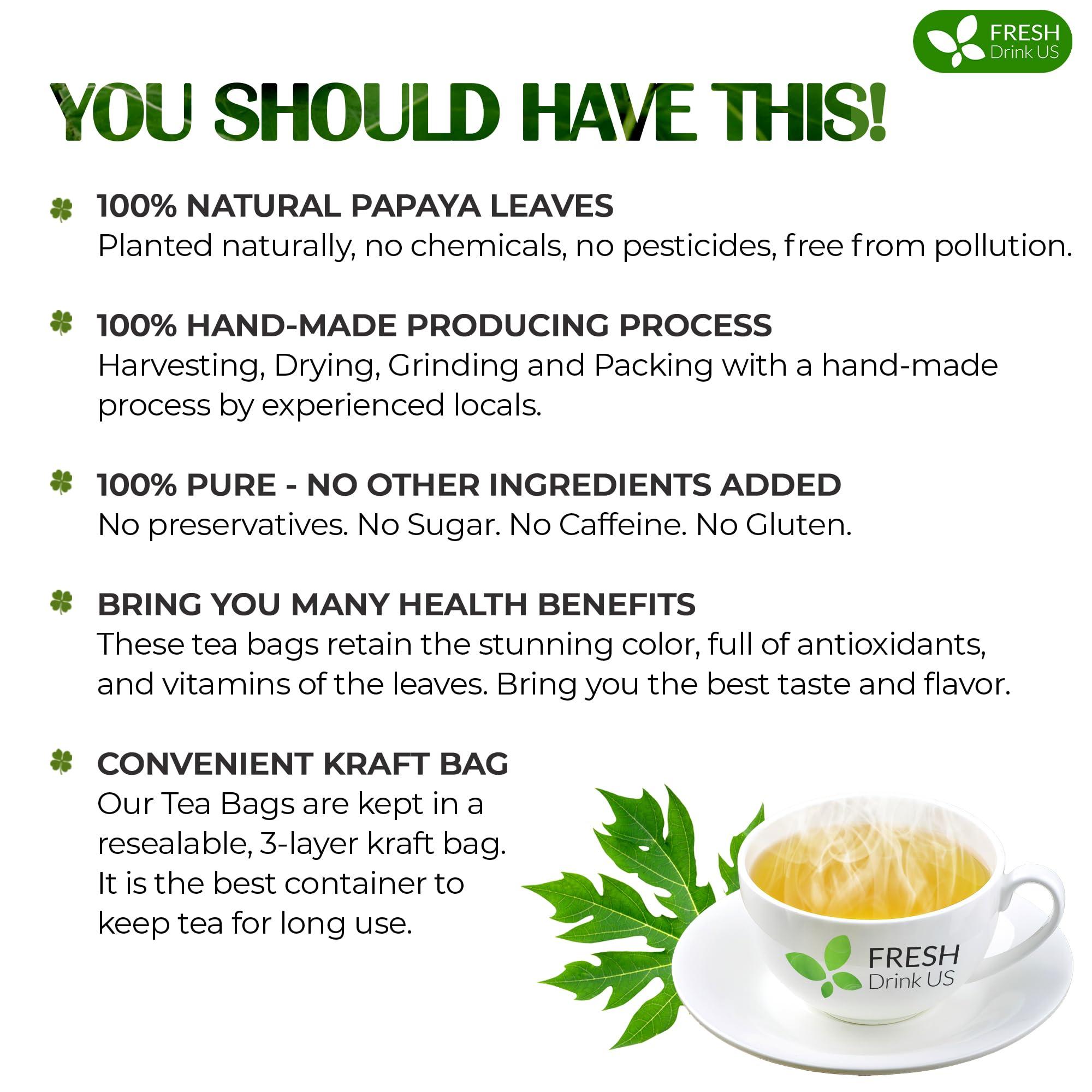 FRESHDRINKUS FreshDrinkUS, Premium 40 Papaya Leaf Tea Bags, 100% Natural & Pure from Papaya Leaves. Loose Leaf Papaya Herbal Tea. Made with Natural Material Tea Bags. No Sugar, No Caffeine, No Gluten, Vegan.