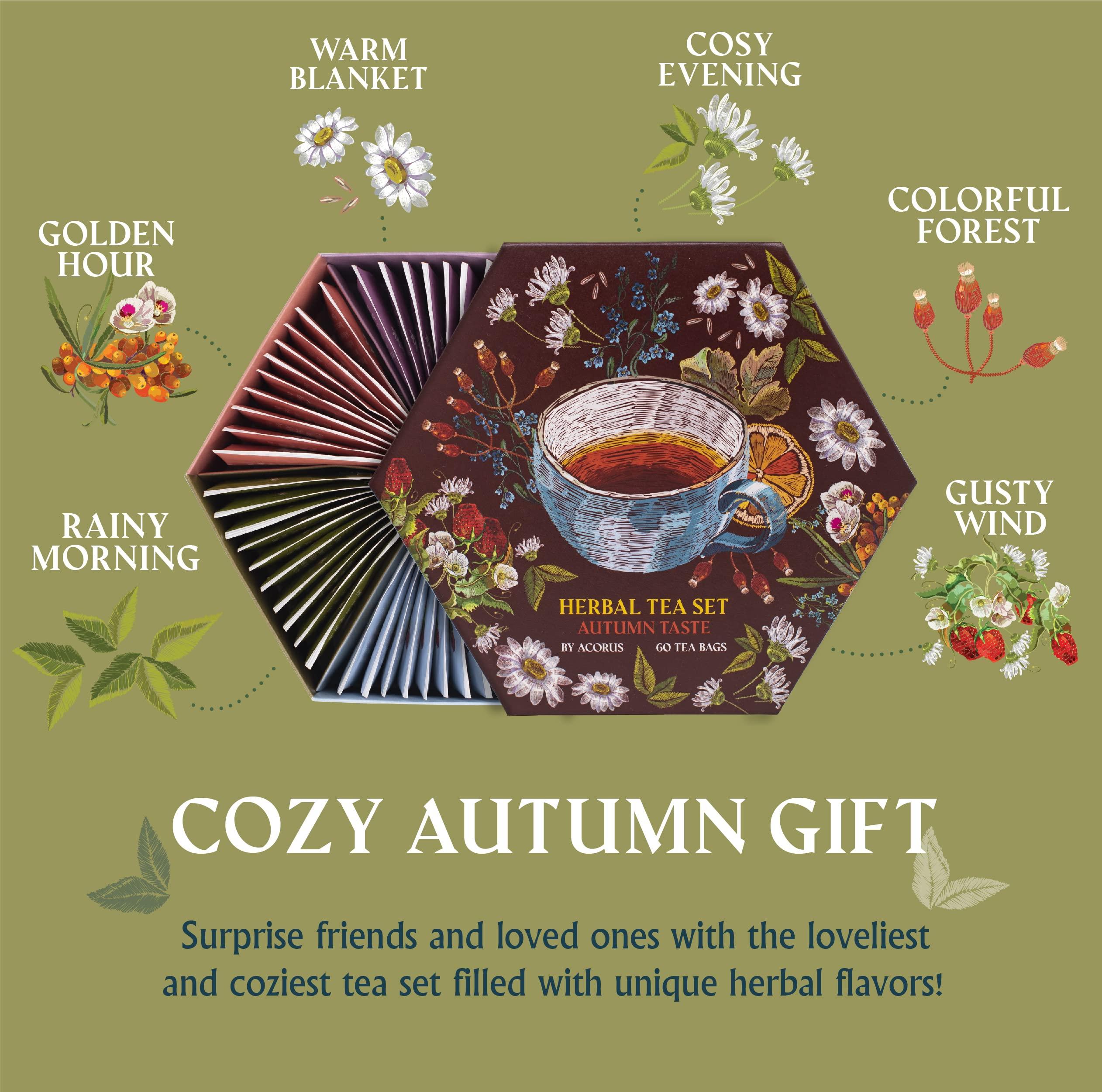 ACORUS ACORUS Autumn Taste Tea Set, Natural Herbal Tea Variety Pack, Assorted Tea Box, Tea Gift Set of 6 Different Teas, Herbal Tea Sampler of 60 Tea Bags Individually Wrapped, Discover Rich Autumn Teas