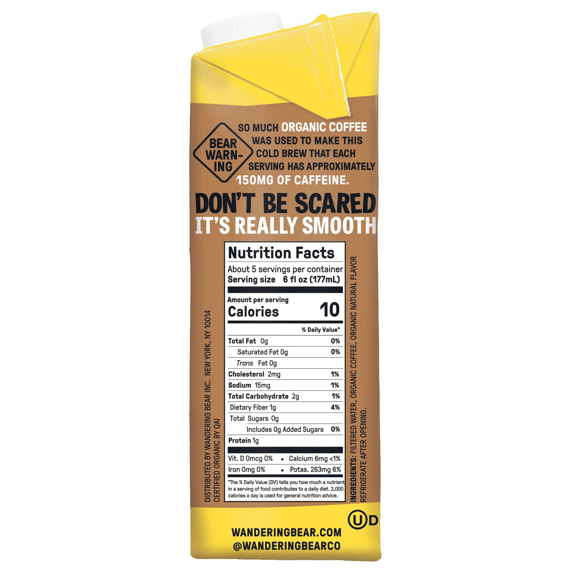 Wandering Bear Wandering Bear Organic Caramel Cold Brew Coffee, 32 fl oz, 6 pack - Extra Strong, Smooth, Organic, Unsweetened, Shelf-Stable, and Ready to Drink Iced Coffee, Cold Brewed Coffee, Cold Coffee