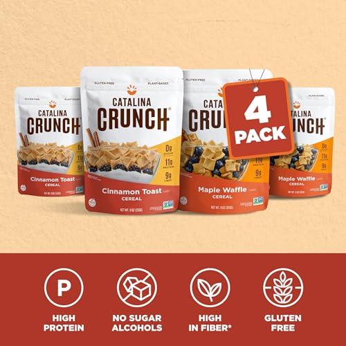 Catalina Crunch Catalina Crunch High Fiber Cereal Variety Pack Cinnamon Toast & Maple Waffle, 2 Flavors - 4 bags | Low Carb, Zero Sugar, Gluten Free | Vegan Protein Snacks | Breakfast Protein Cereal | Keto Friendly Foods