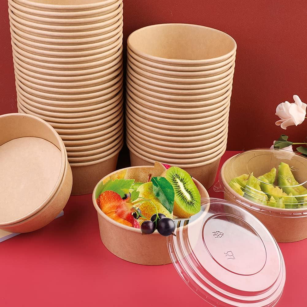 Prgery 25OZ Paper Bowls, 50 Pack Paper Food Containers with Lids,Disposable Soup Bowls Bulk Party Supplies for Hot/Cold Food, Soup, Ice Cream or Takeout