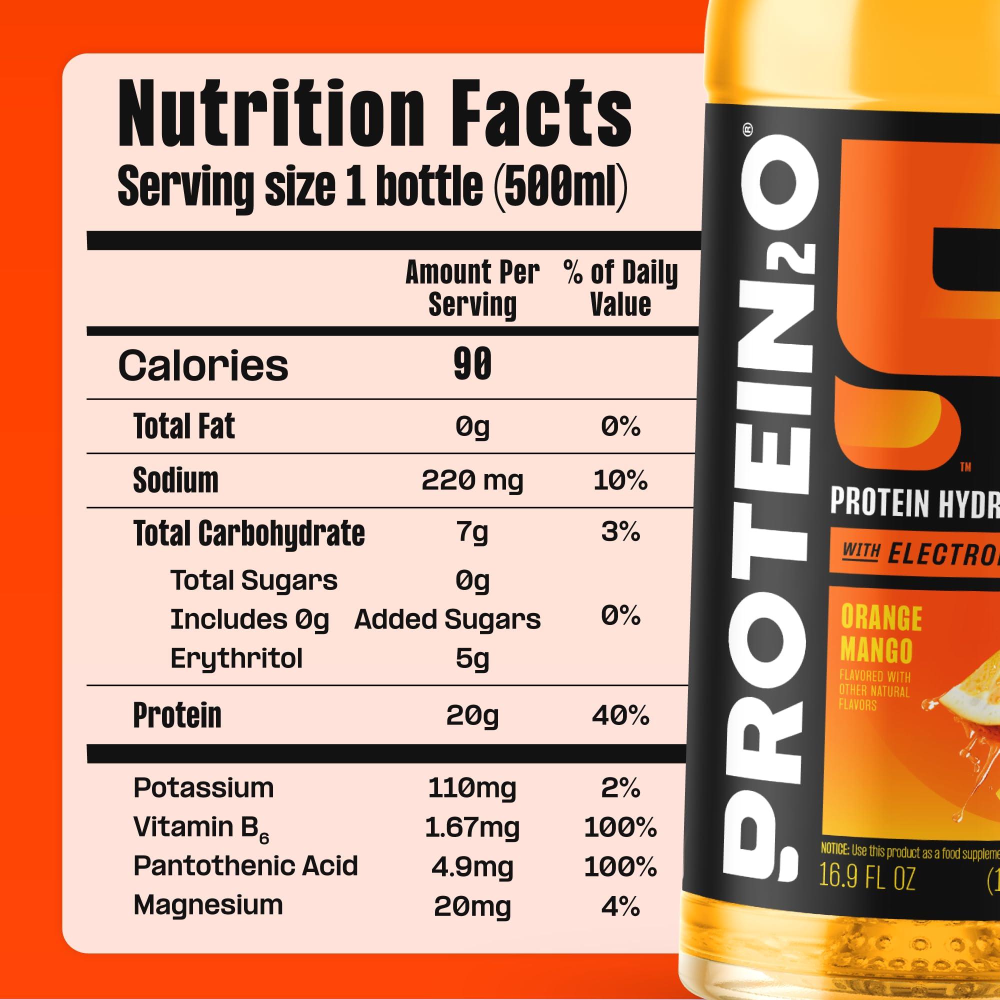 Protein2o Protein2o 20 g Whey Protein Infused Water Plus Electrolytes, Orange Mango, 16.9 Fl Oz, Pack of 12