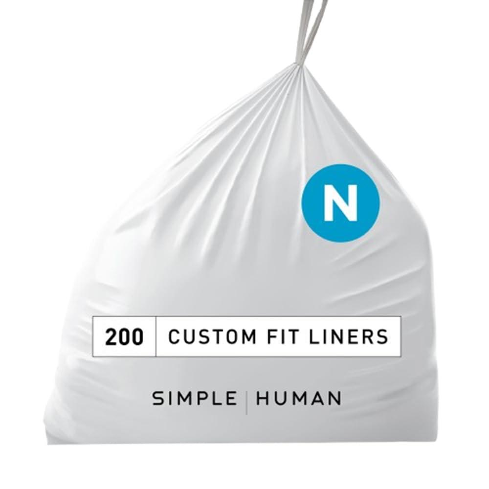 simplehuman simplehuman Code N 200 Count, Genuine Custom Fit Liners, Drawstring Trash Bags, 30 Liter / 8 Gallon, White