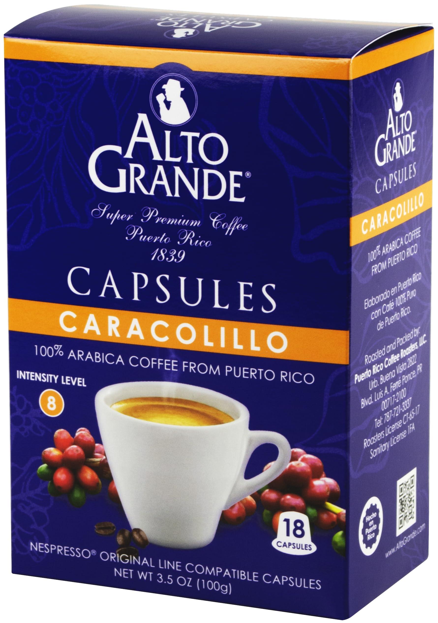 Alto Grande Alto Grande Super Premium Coffee Single Serve Capsules for Nespresso Machines, 100 Percent Arabica Coffee From Puerto Rico (Caracolillo, 18 Count)