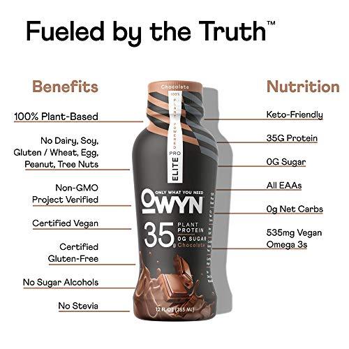 OWYN Only What You Need OWYN Only What You Need Pro Elite Vegan High Protein Keto Shake, 32g Protein, 9 Amino Acids, Omega-3, Prebiotics, Superfoods Greens for Workout and Recovery, 0g Net Carbs, Zero Sugar (Chocolate, 12 Fl Oz (Pack of 36)