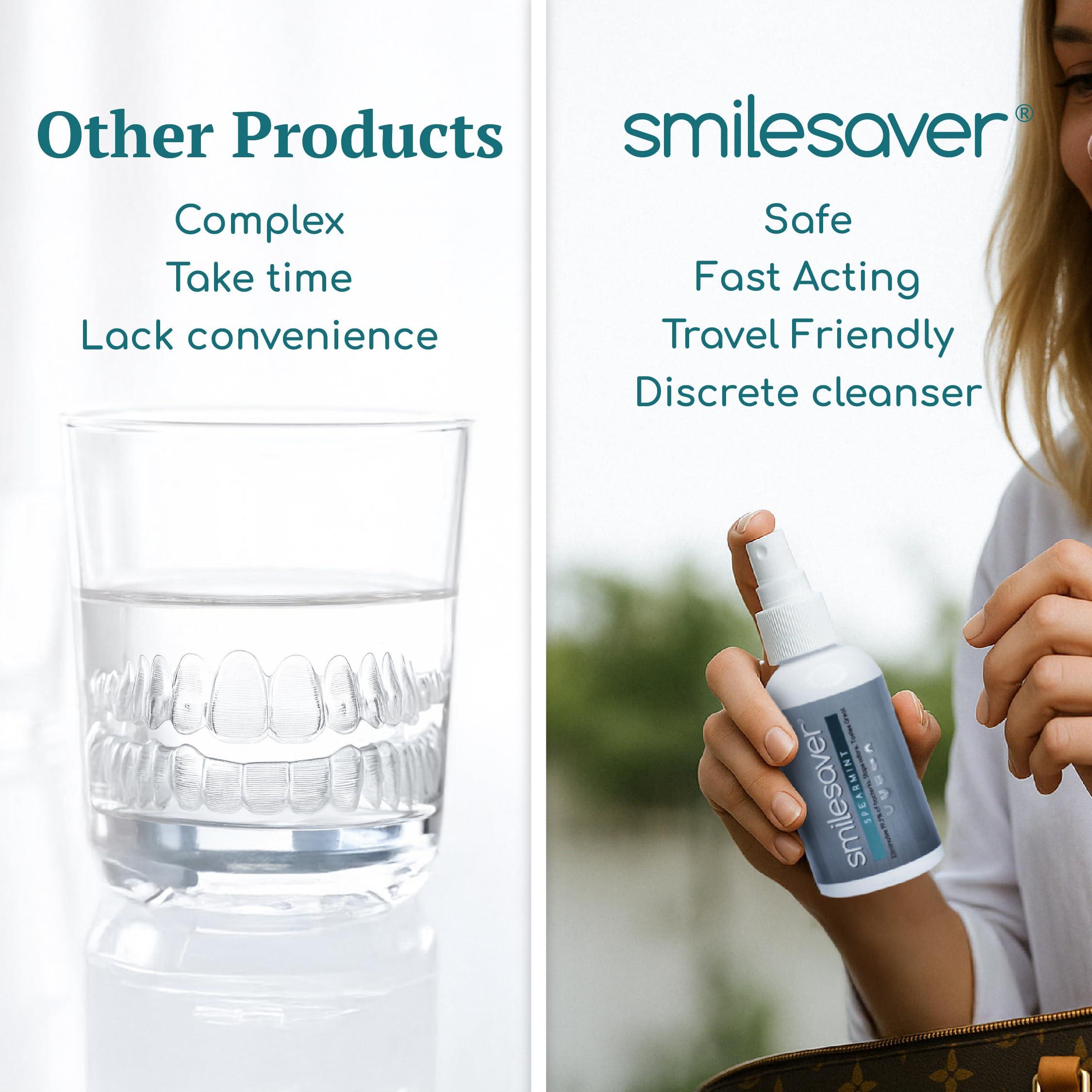 Soluria Smilesaver Retainer Cleaner Spray Invisalign, Mouth Guard, and Denture Cleaner Quick Oral Care for Aligner & Retainer Hygiene Natural, Portable & Minty Fresh Oral Care Products (2oz)