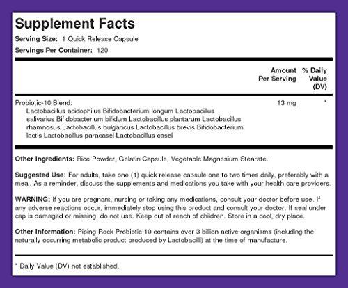 Piping Rock Piping Rock Probiotic Acidophilus Capsules for Women and Men | 3 Billion Live Cultures | 120 Pills | 14 Strains Supplement | Non-GMO, Gluten Free
