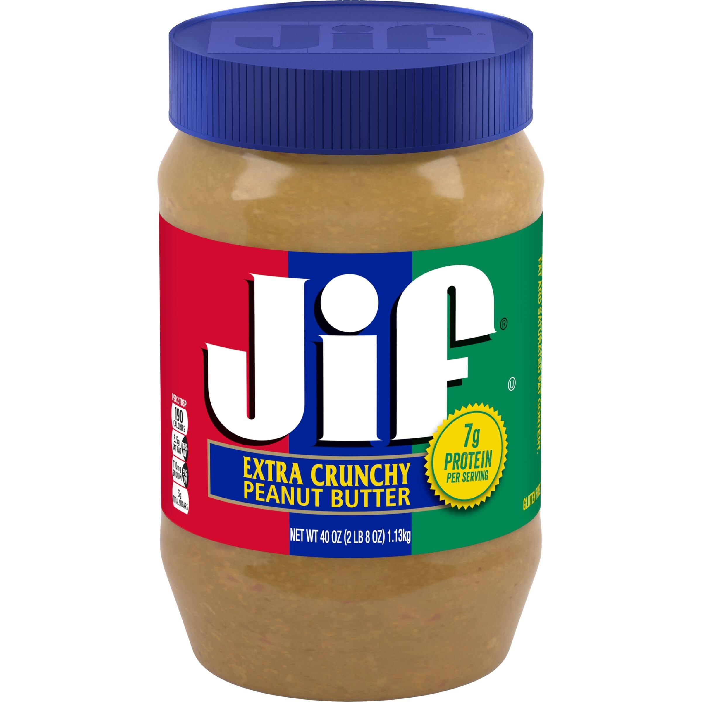 Jif Jif Extra Crunchy Peanut Butter, 40 Ounces, 7g (7% DV) of Protein per Serving, Packed with Peanuts for Extra Crunch, No Stir Peanut Butter