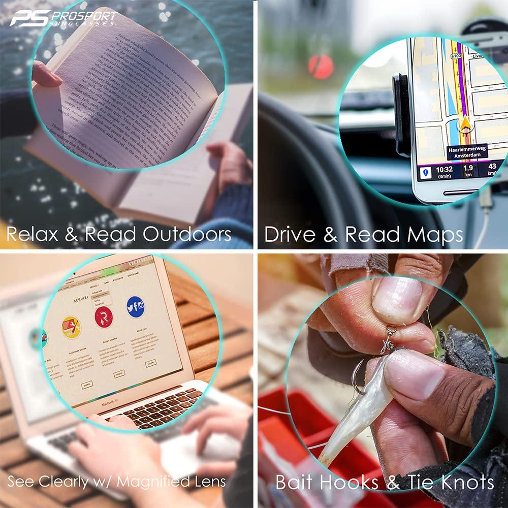 proSPORT proSPORT Sunglass Readers +1.75 Gray Frame Full Lens Blue Mirror Dark Tint Golf Driving Horn Rim for Men Women